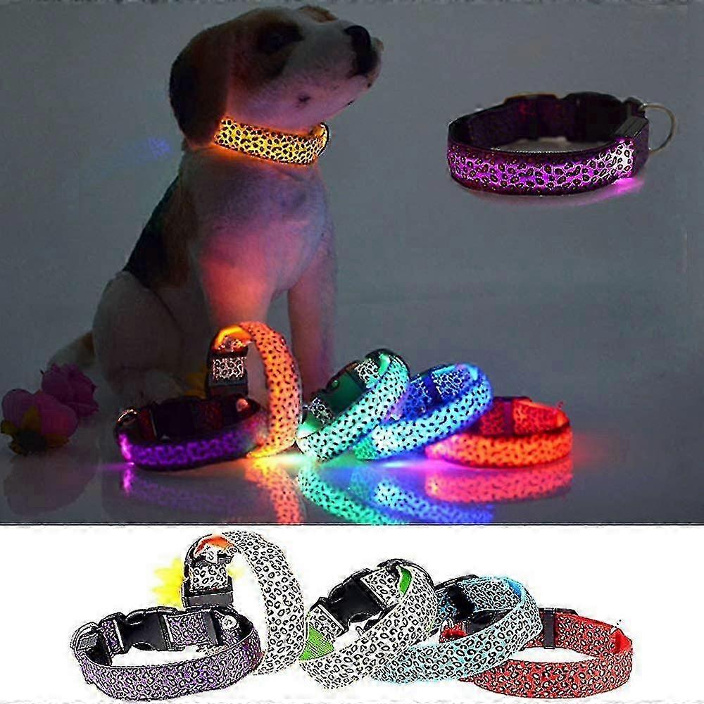 Light Up Dog Collar with Leopard Design, Glowing Safety Necklace for Small to Large Dogs