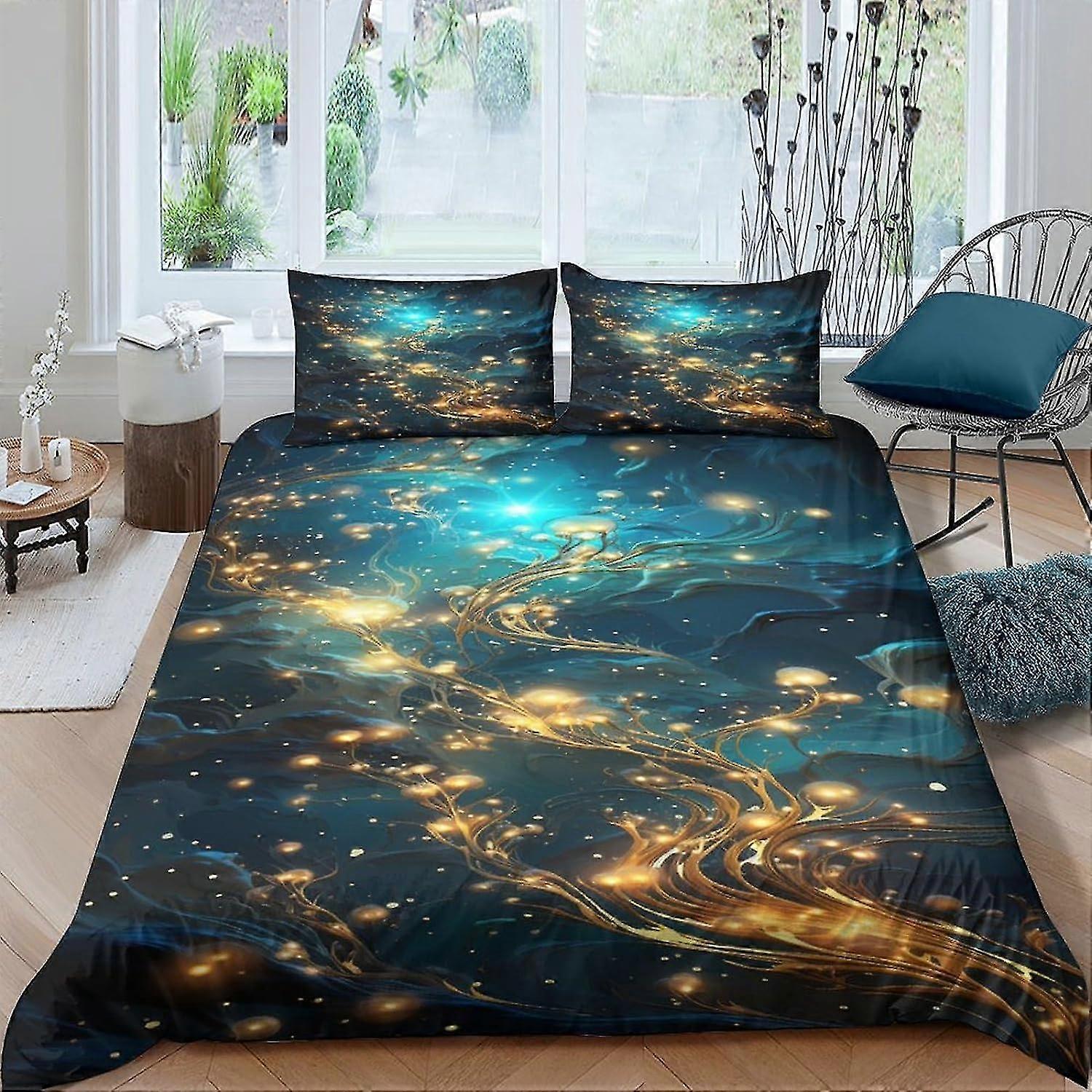 Marble Pattern 3 Piece Duvet Cover Set with Cute Characters, Soft Microfiber Bedding Set with Pillowcases