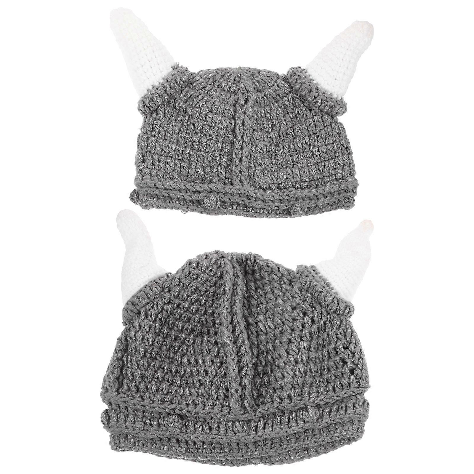 2 Pcs Funny Knitted Ox Horn Hats for Adults – Soft Stretchy Warm Beanie Caps with Unique Costume Design for Party and Cosplay Events
