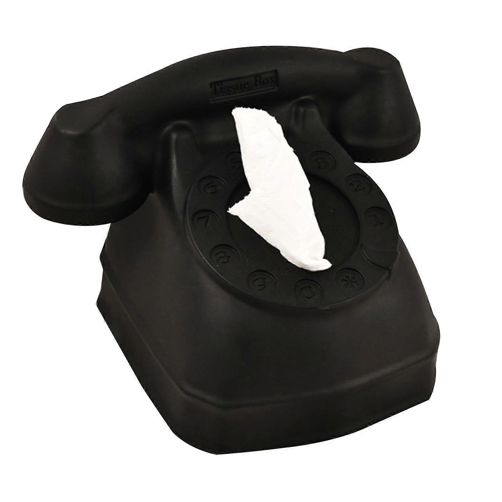 Telephone Shape Tissue Box Black Telephone Design Tissue Box, Paper Dispenser, Tabletop Holder for Home Decor