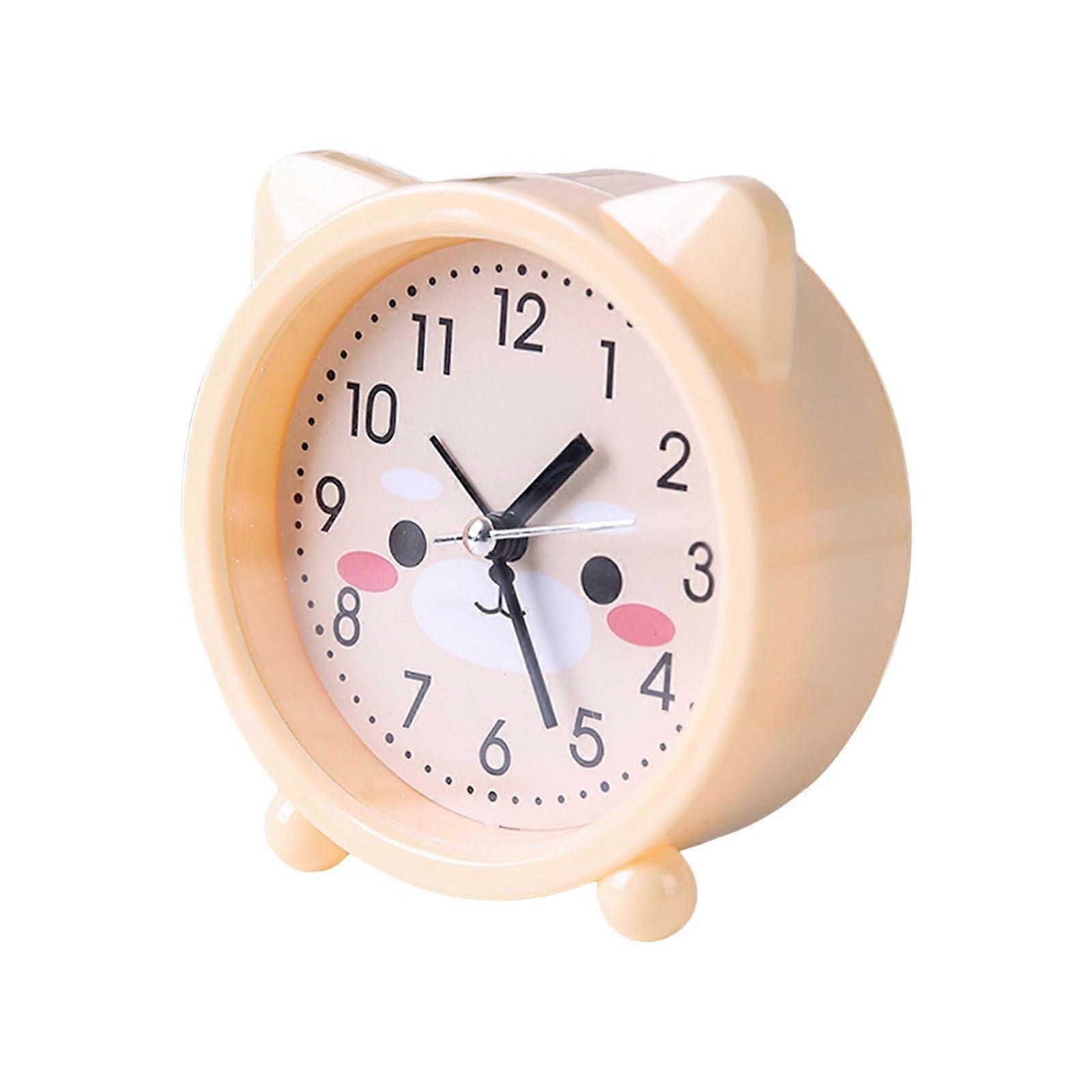 Cute Kitten Alarm Clock For Kids With Kitten Ear Design, Nightstand Alarm, Quiet Quartz Movement, Yellow
