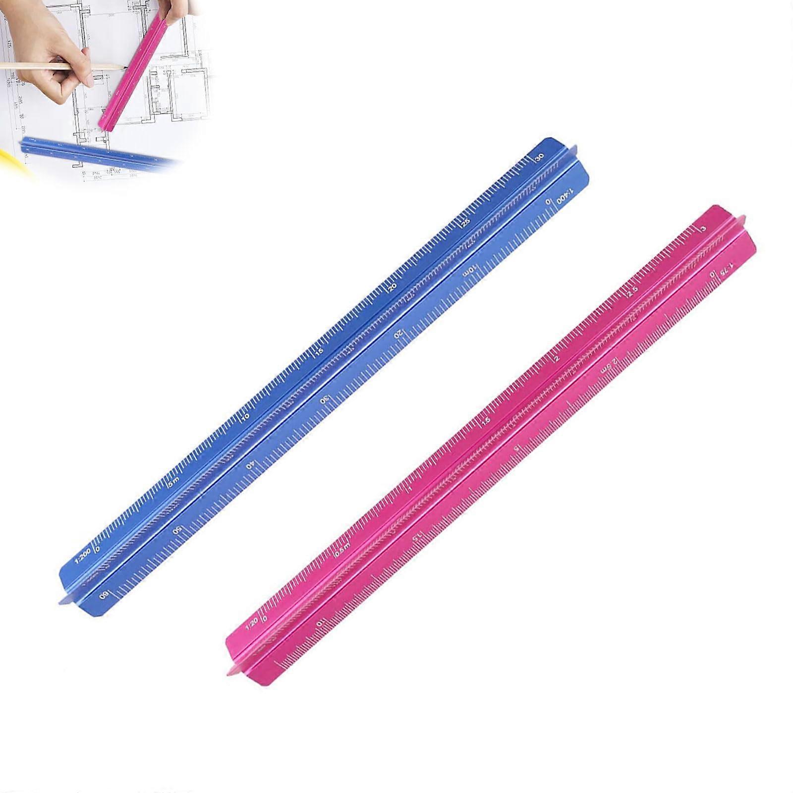 Triangular Ruler, 2 Pieces Aluminium Alloy Scale Ruler, Scale Ruler, with Transparent Storage Tube, for Drawings, Industrial Surveying
