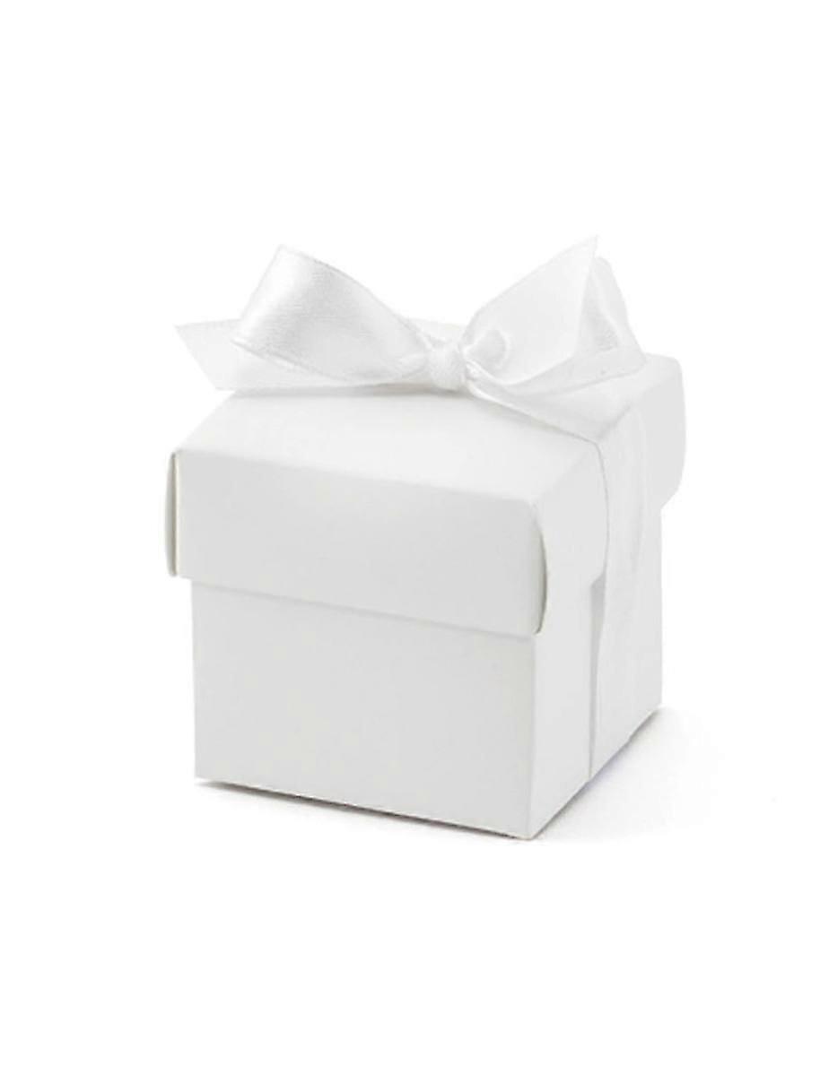10 Botes en carton blanches avec ruban 5,2 x 5,2 cm