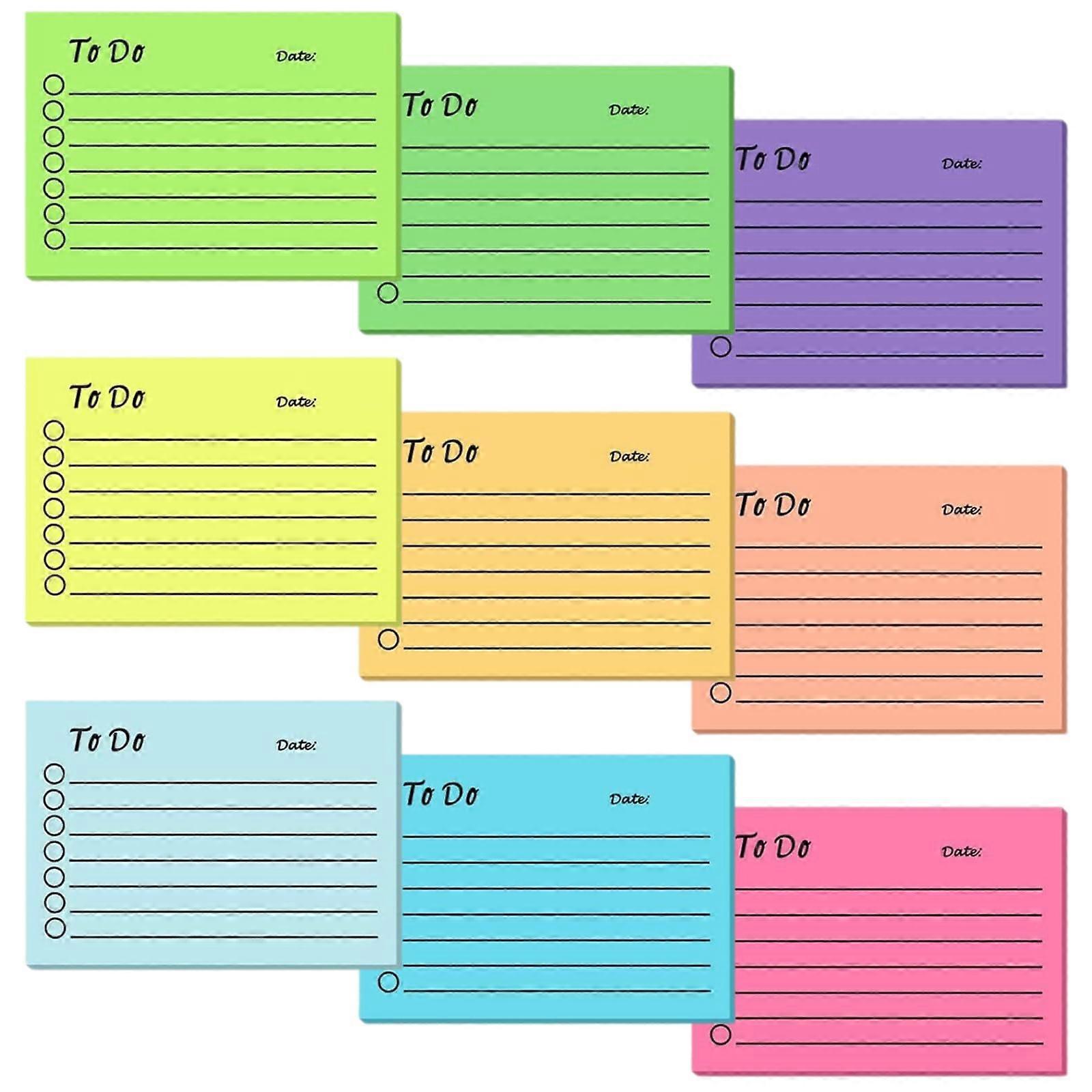 9 Pack To Do List, 10 x 7 cm Multicoloured Sticky Notes, Notepad for Office, Home, School