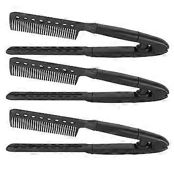 Hair Straightening Comb V Shaped Heat Resistant Portable Hair Styling Comb for Salon Home Travel 3pcsYMMR)