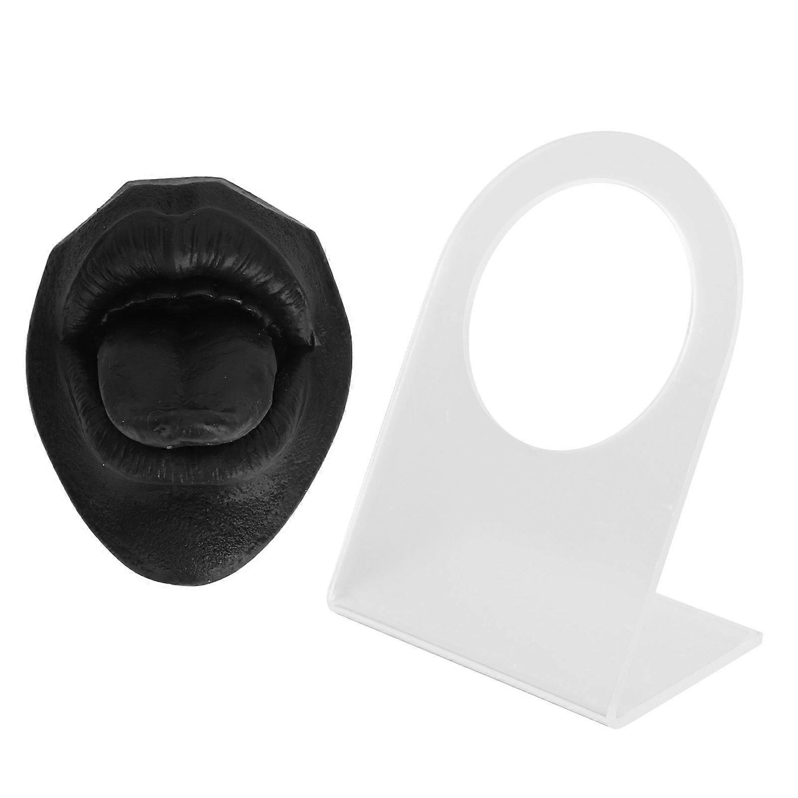 Silicone Tongue Mouth Model With Display Stand Simulated 3D Tongue Piercing Body Practice Model BlackYMMR)