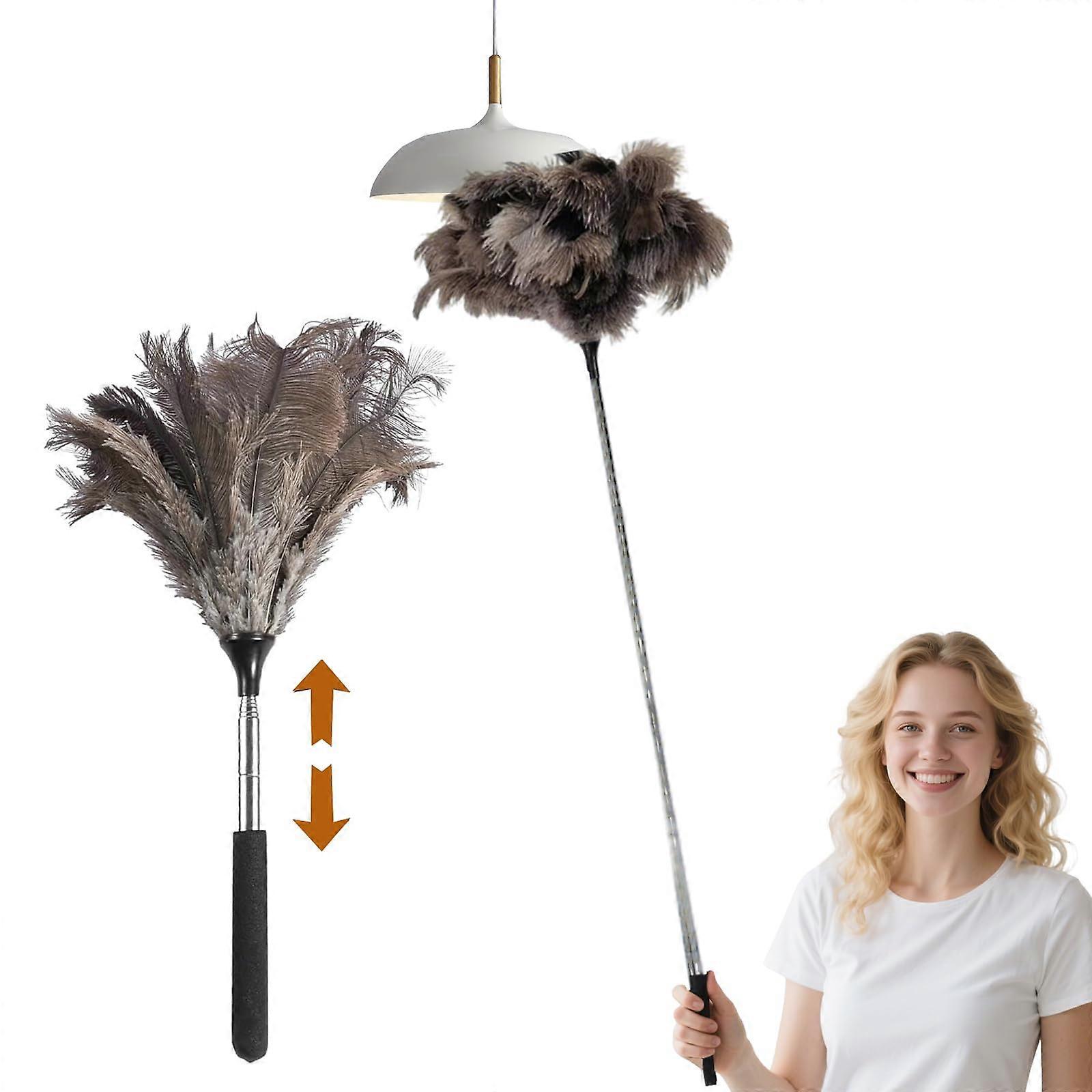 Telescopic Duster with Ostrich Feathers  Extendable up to 120 cm, Washable  AntiStatic for Ceiling Fans, Sensitive Surfaces