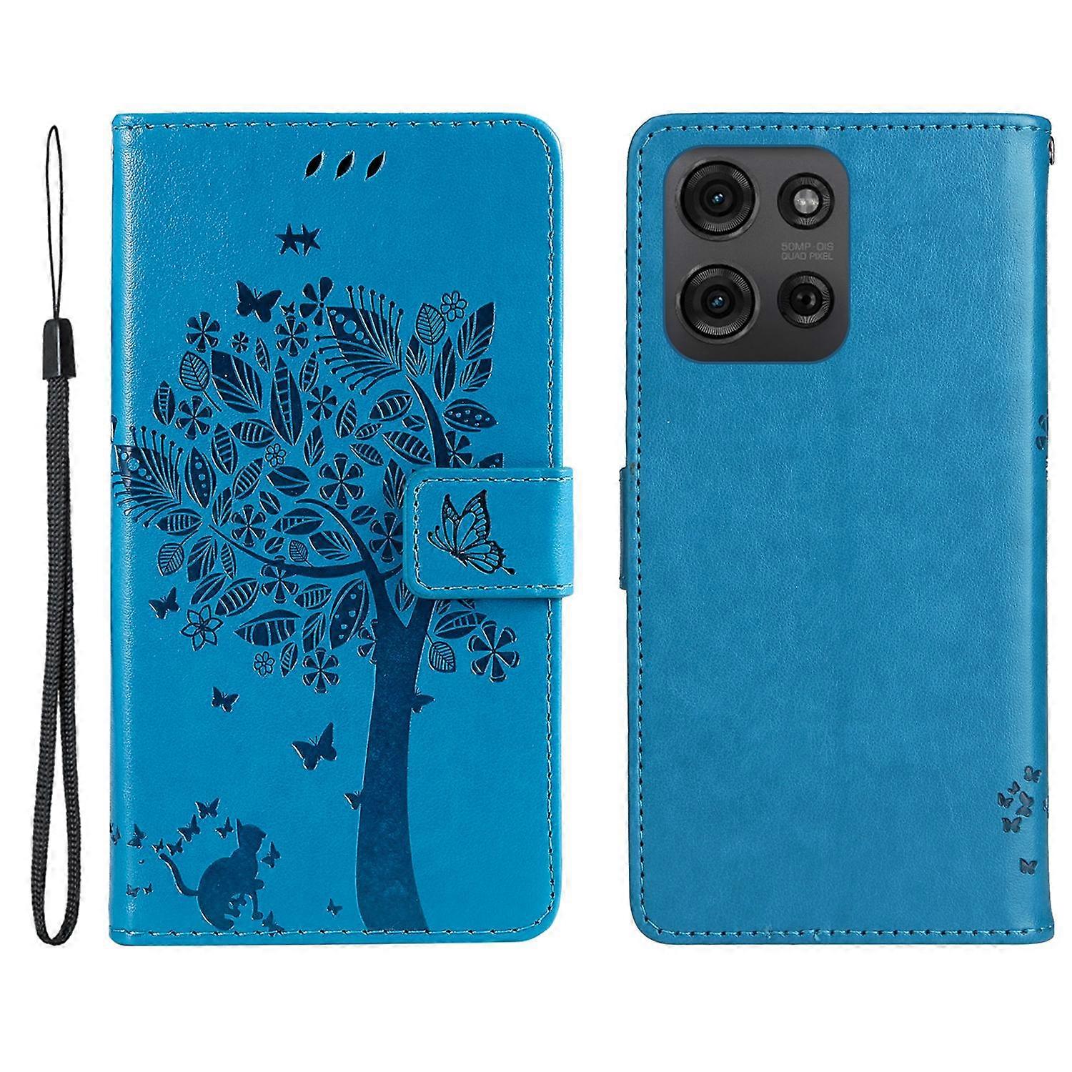 For Motorola Moto G75 5G Phone Case with Stand Cat Tree Pattern Leather Wallet Mobile Cover 