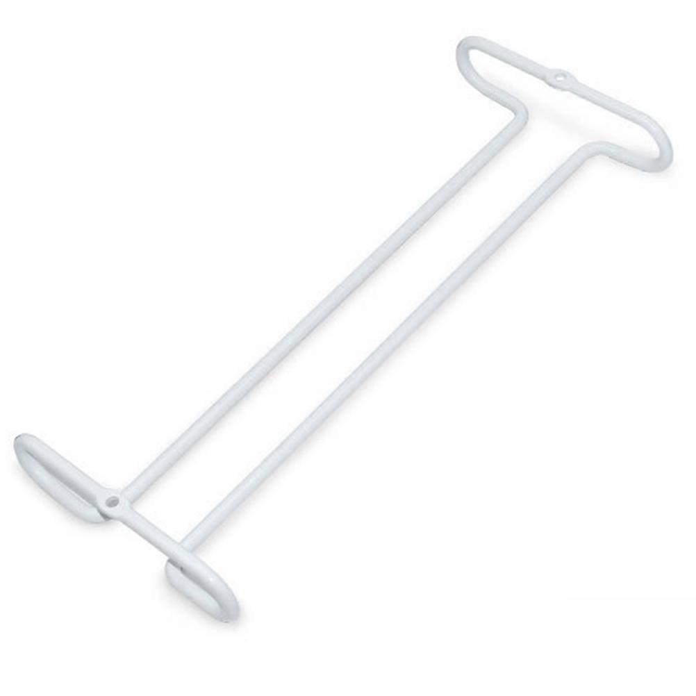 European Style Iron Wine Glass Holder Single Row White Stemware Rack Hanging Cup Shelf for Kitchen Bar Storage Display Easy Install Stand