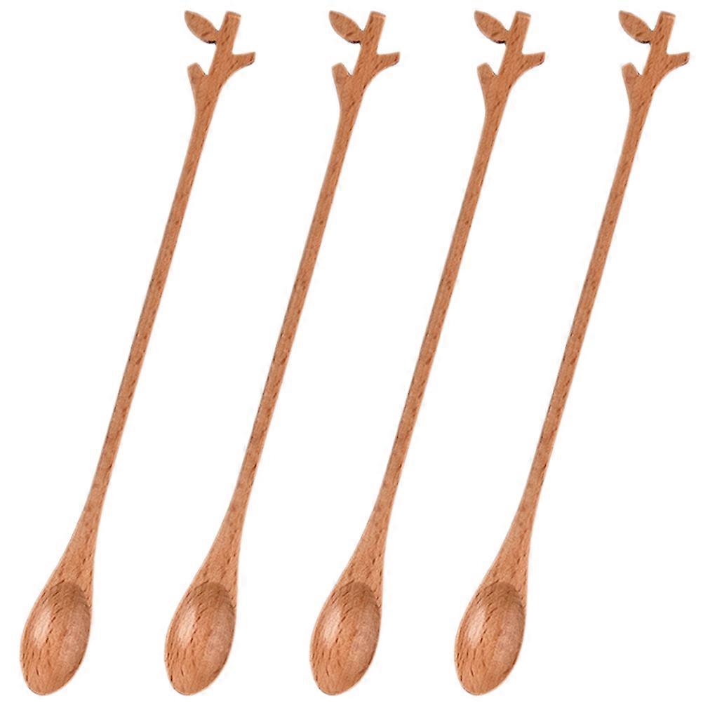 Wooden Coffee Spoon for Mixing and Stirring at Home Light Brown Synthetic Material 4 Pieces