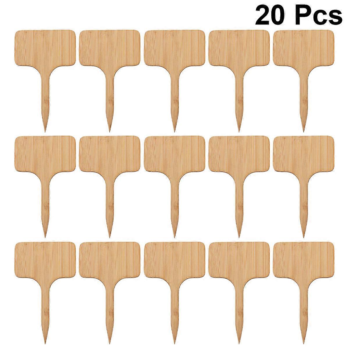 Nursery Garden Labels Thicken Bamboo T Shape Miniature Decors Modern Style 6x10x0.2cm Insertion 20Pcs