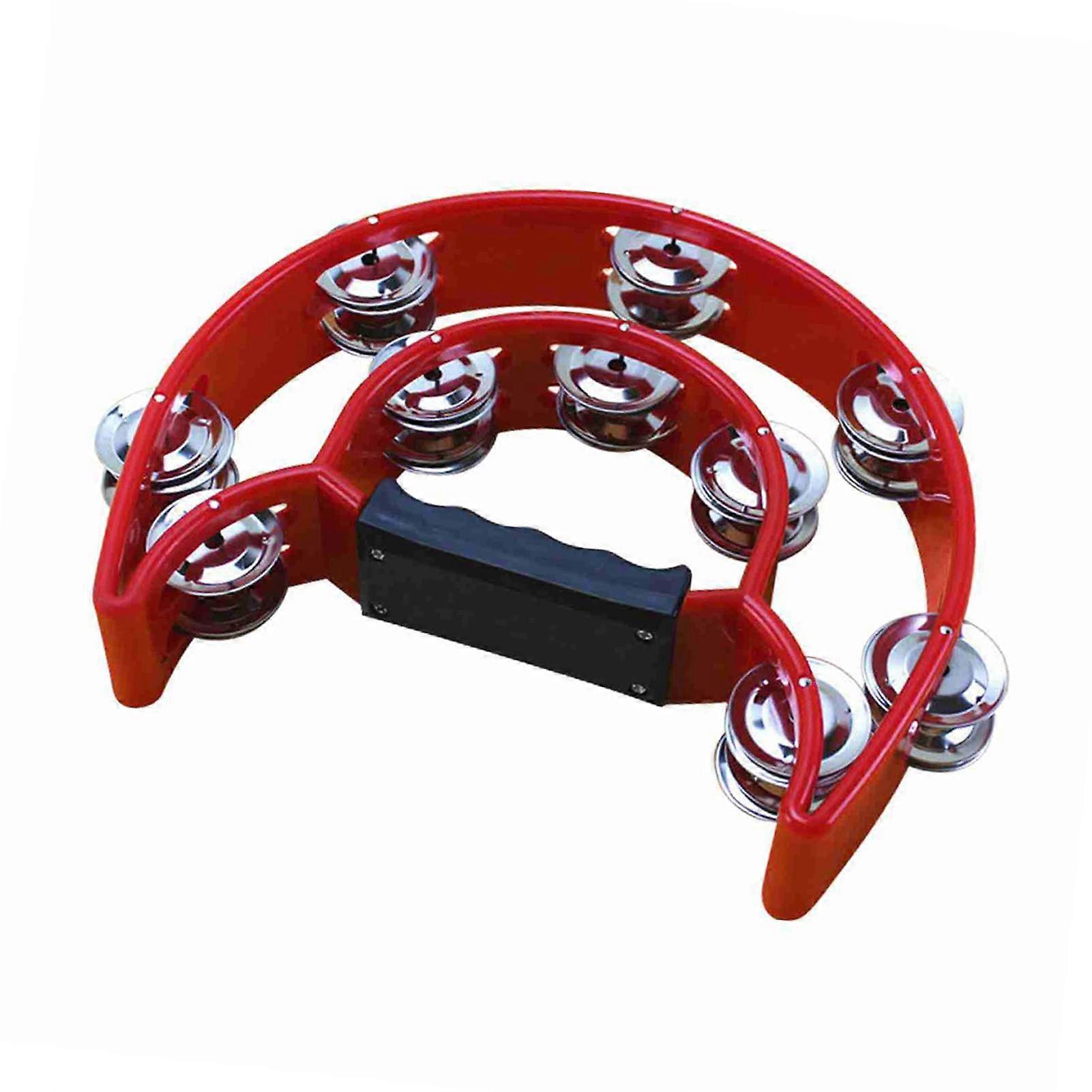 Red Handheld Tambourine 20x20x4.8cm Double Row with 9cm Handle