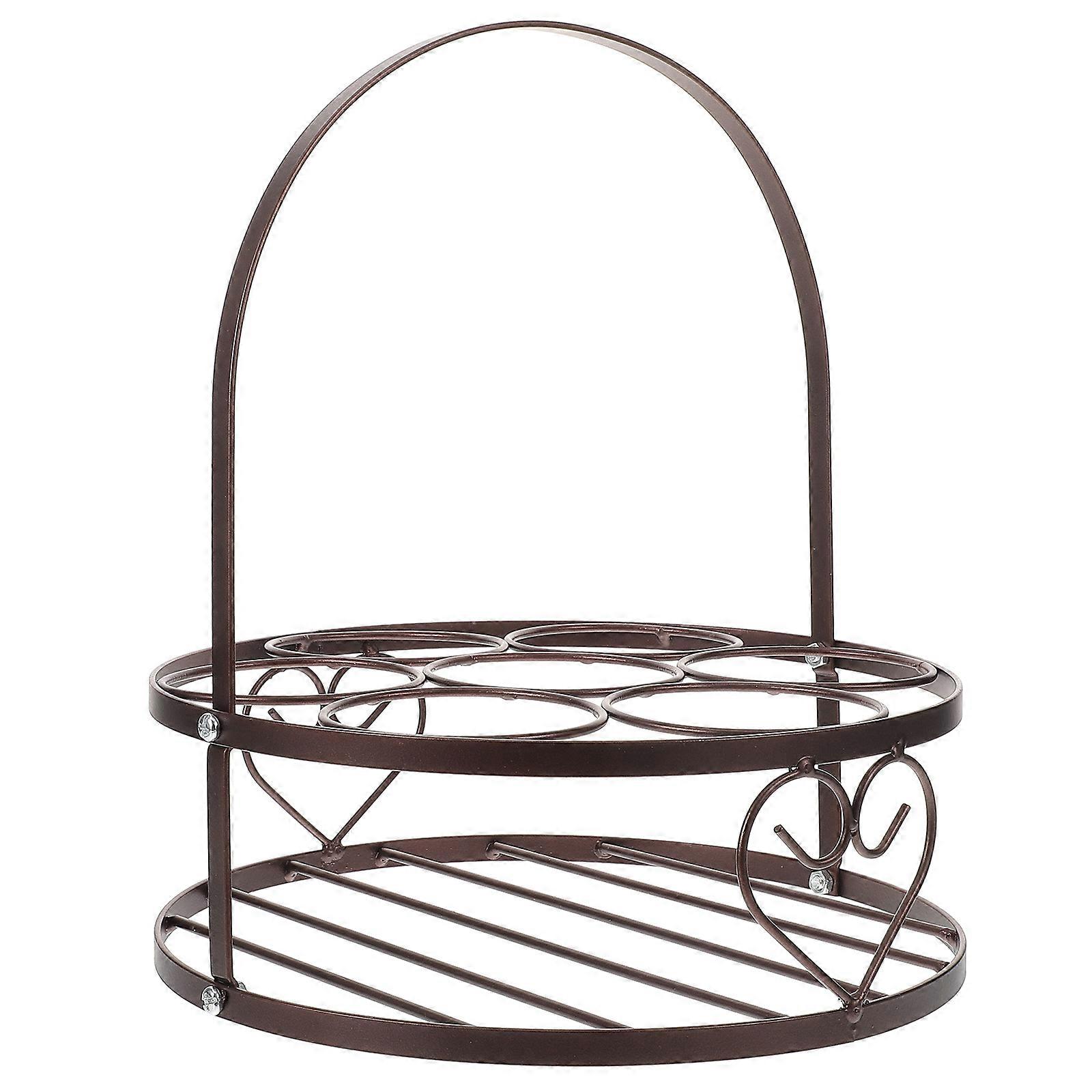 Sturdy Metal Handheld Beer Bottle Carrier with Handle for Home Bar Outdoor Use – Portable Iron Bottle Basket – Decorative and