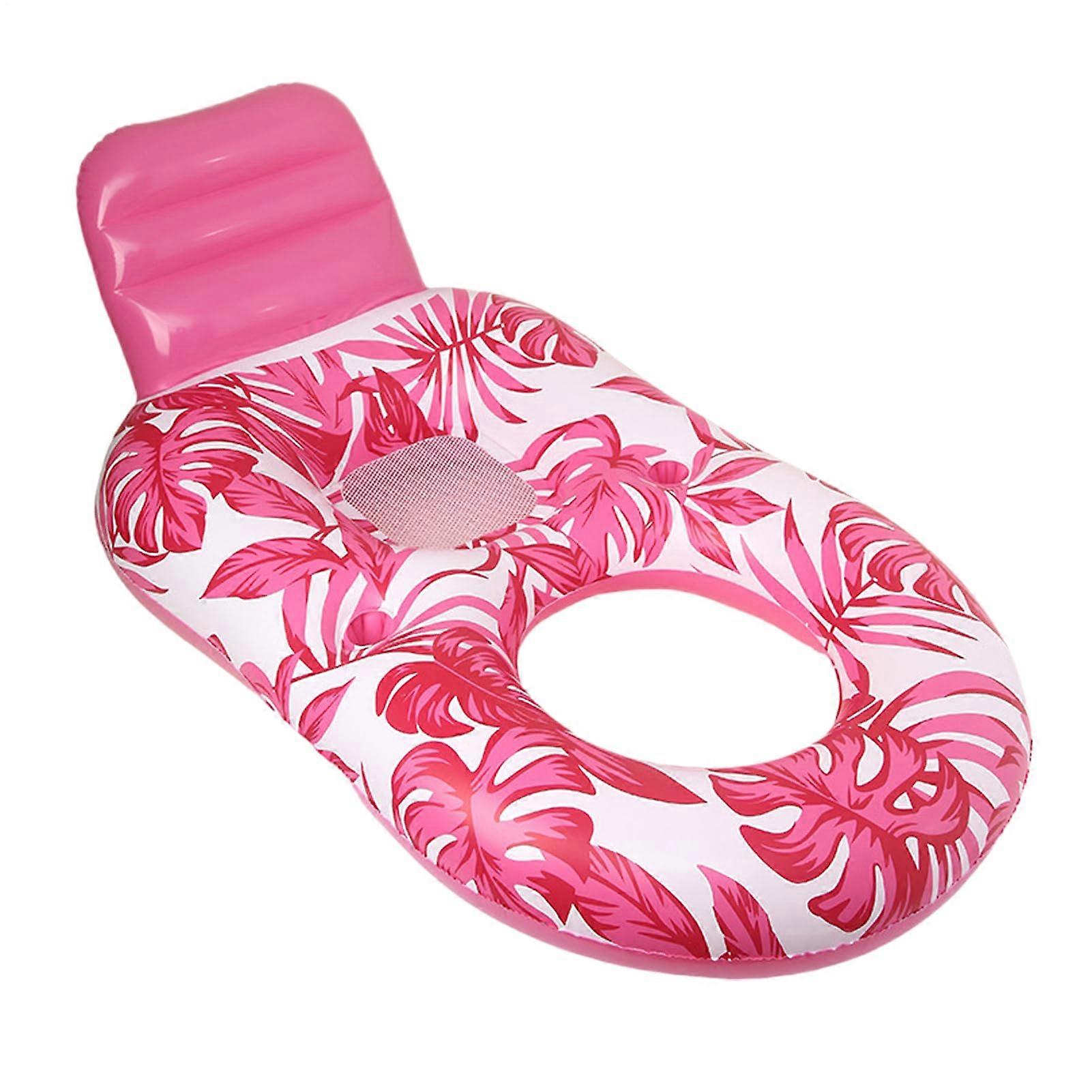 Magenta Pink Pool Float Lounger, Inflatable Raft for Adults, Maple Leaf Pattern