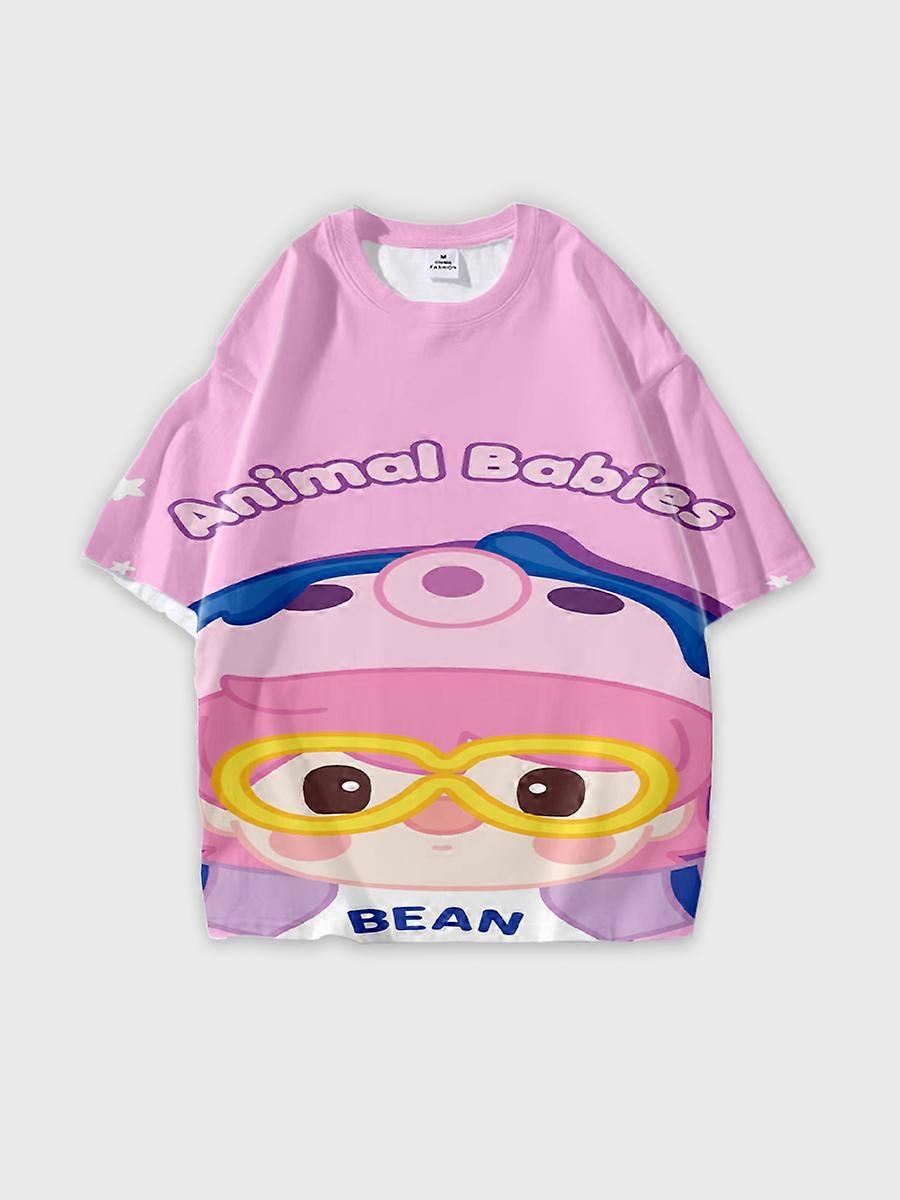 T-shirt girocollo Cartoon Pattern manica corta sciolta B2059