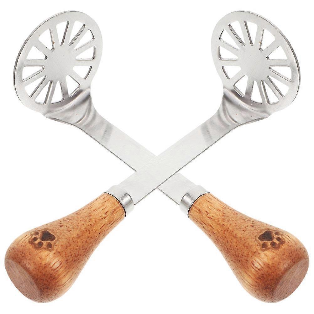 Wood Handle Stainless Steel Potato Masher for Kitchen Brown Color 2 Pieces Multi Functional Tool
