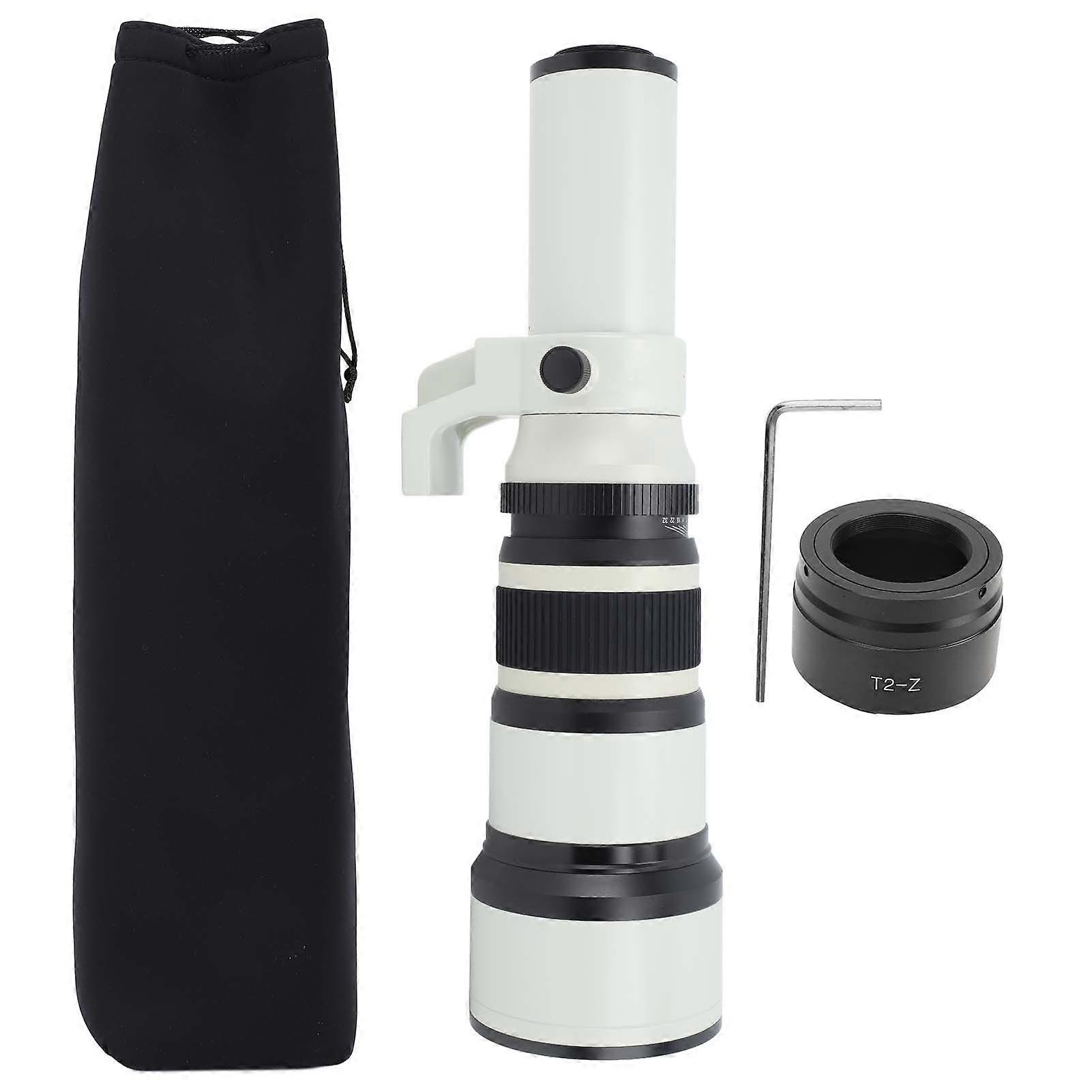 500mm F6.3 Fixed Focus Telephoto Lens Manual Focus Telephoto Lens T2 Z Mount Adapter for Nikon Z Mirrorless Cameras White