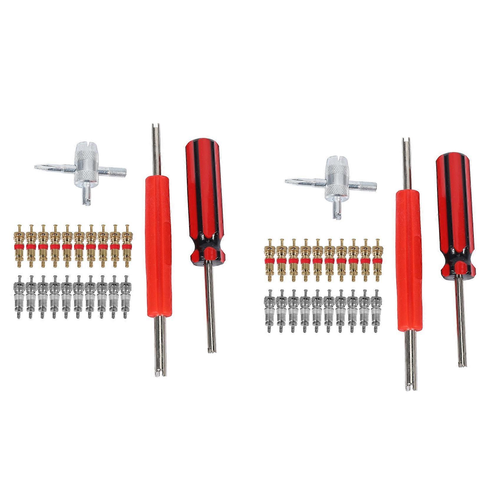 Valve Core Tool Set 40Pcs Valve Cores, 4-Way Valve Tool, Dual Single Head Valve Core Remover, Tire R