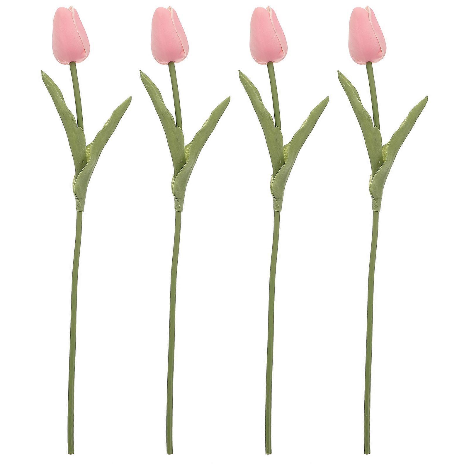 Pink PU Artificial Flowers Faux Tulips for Decoration Create Festive Atmosphere 4pcs