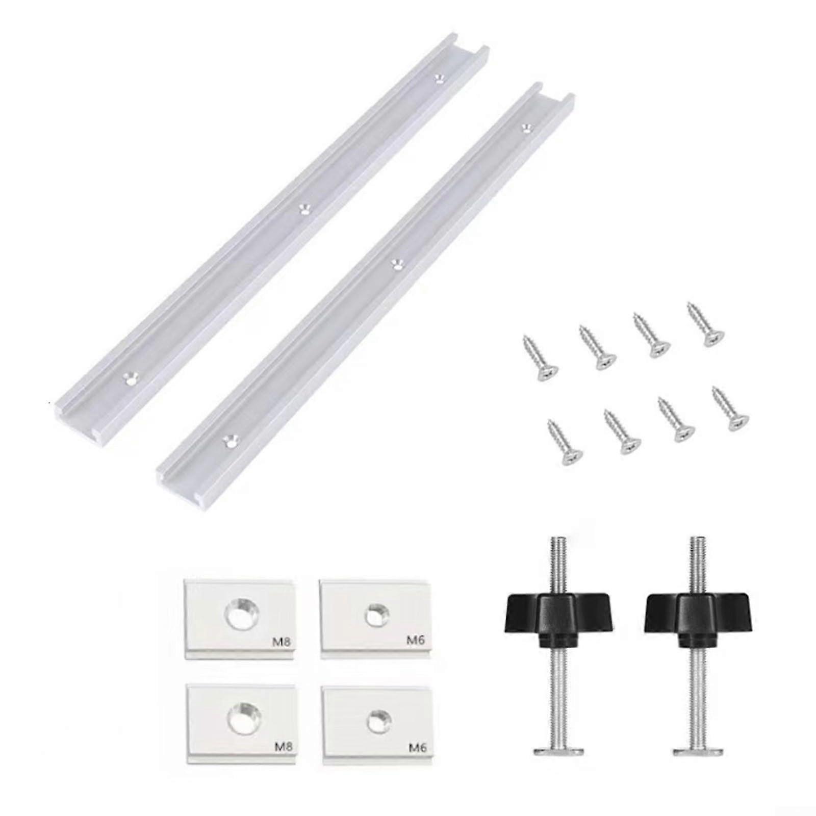 Aluminum T Rack Slotted Kit 400mm Miter Rail Jig with Mounting Hardware for Woodworking Table Saw Router Table Fence DIY Projects