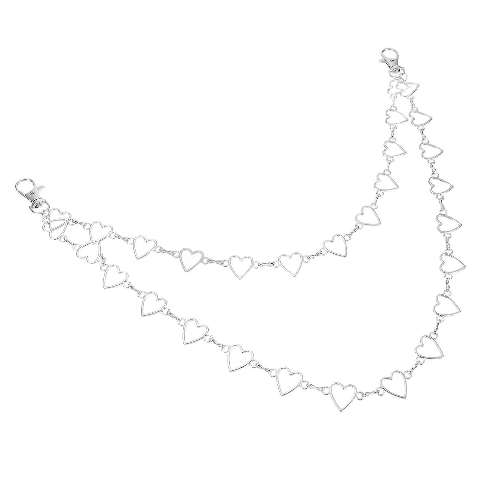 Multilayer Alloy Chain with Peach Heart Design for Decoration Use Silver Color Ideal Gift