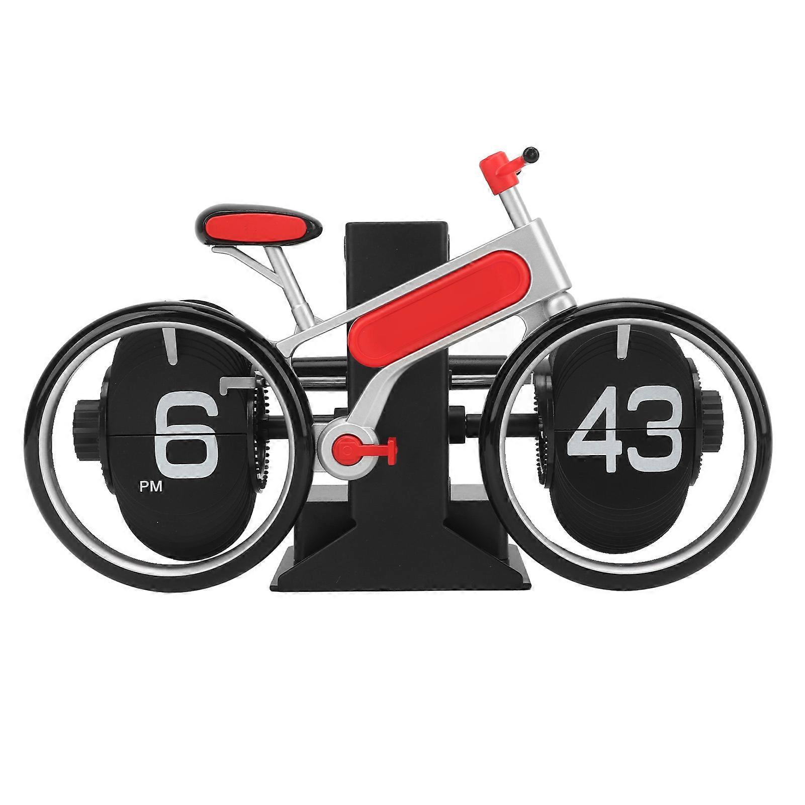 Bicycle Flip Clock Creative Automatic Flip Down Clock Desktop Stress Relief Toys for Home Office 12 Hours Mode Red