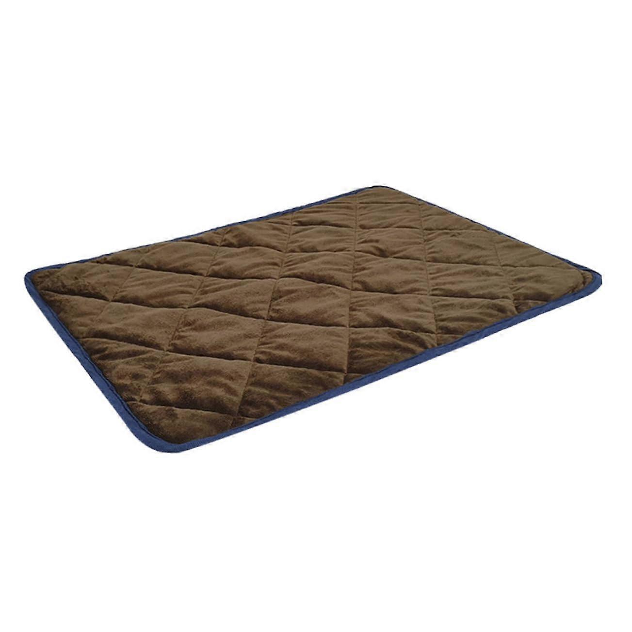 Self-Warming Heating Mat For Pets Portable Cat And Dog Heating Pad Coffee Color With Blue Edges 19.7 X 15.7 X 1.0 In