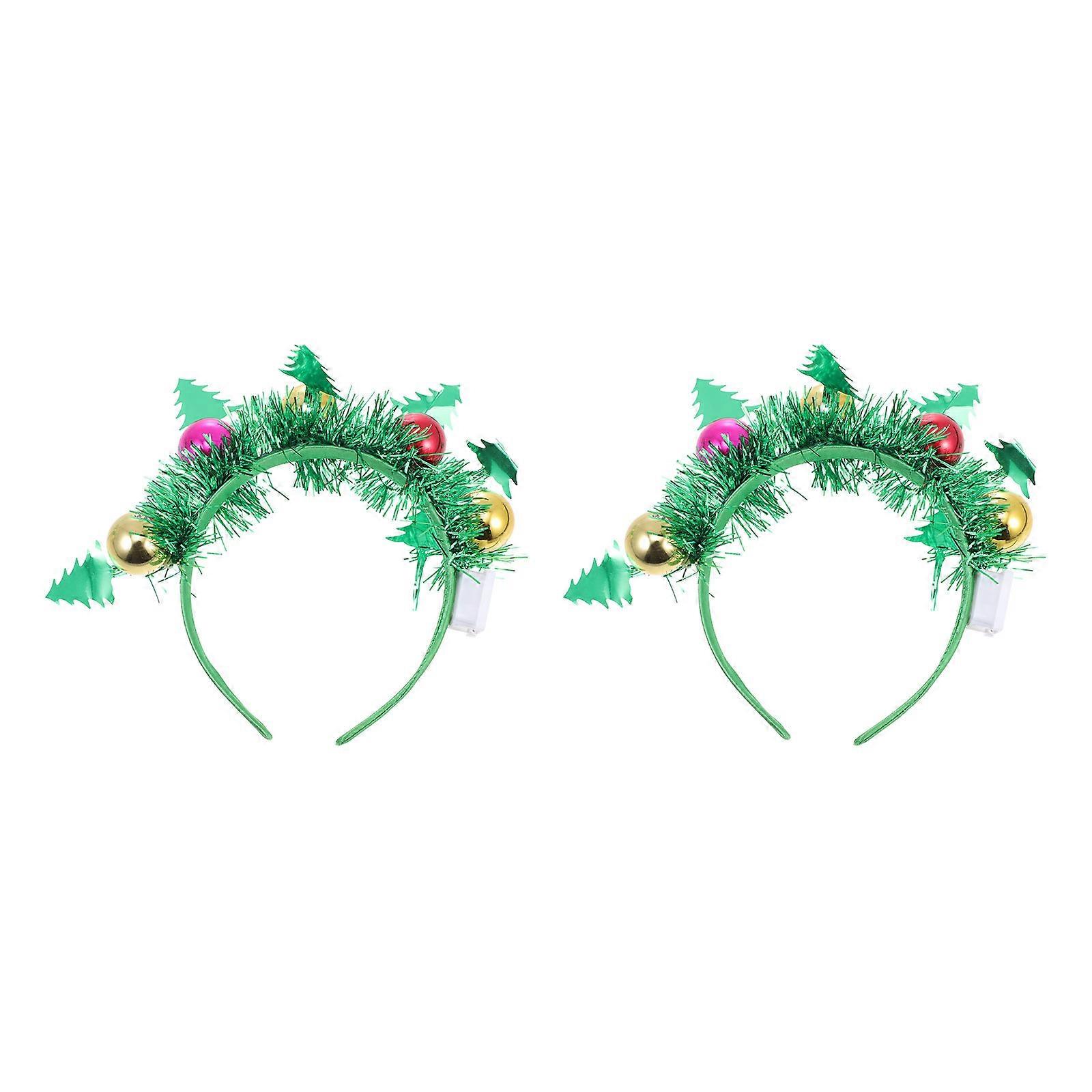 Durable Kids Party Hair Accessory Xmas Tree Shape Sequin Headbands Green 2Set