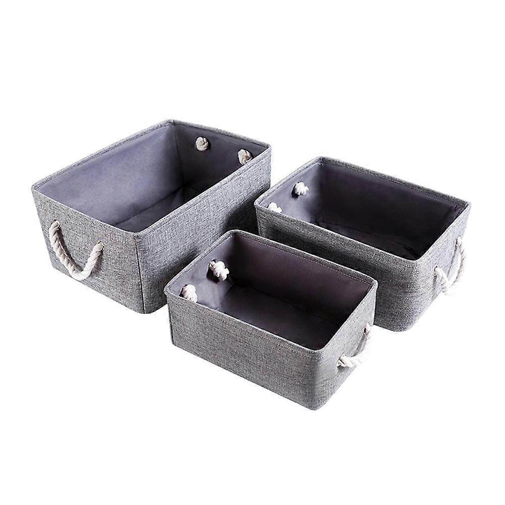 3 Pack Grey Linen Storage Baskets for Organizing Clothes Toys and Sundries Size 12 5x12 5x8 5 Inch