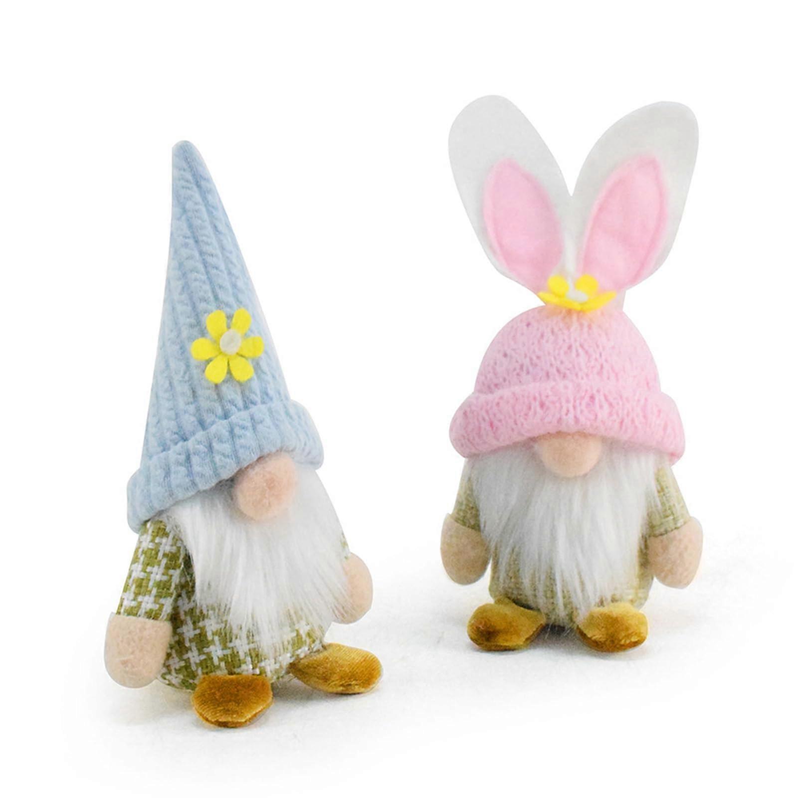 Handcrafted Easter Gnomes Plush Dolls - Set of 2 Spring Bunny Figures with Ear Designs for Home and Party Table Decor