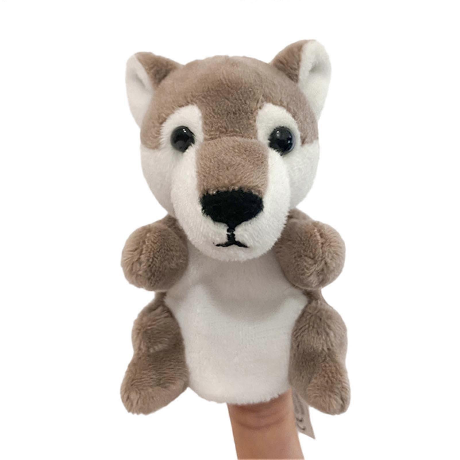 Pins fuer Handpuppen Stuffed Animal Puppet Toy, Hand Puppet For Toddlers Standard Size Washable Plush Wolf Design