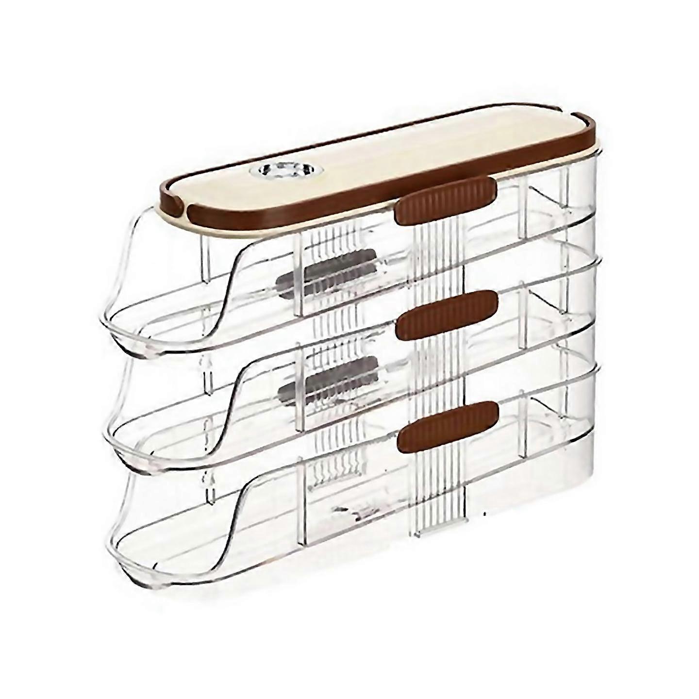 For transparent rolling egg holder for kitchen refrigerator three storeys