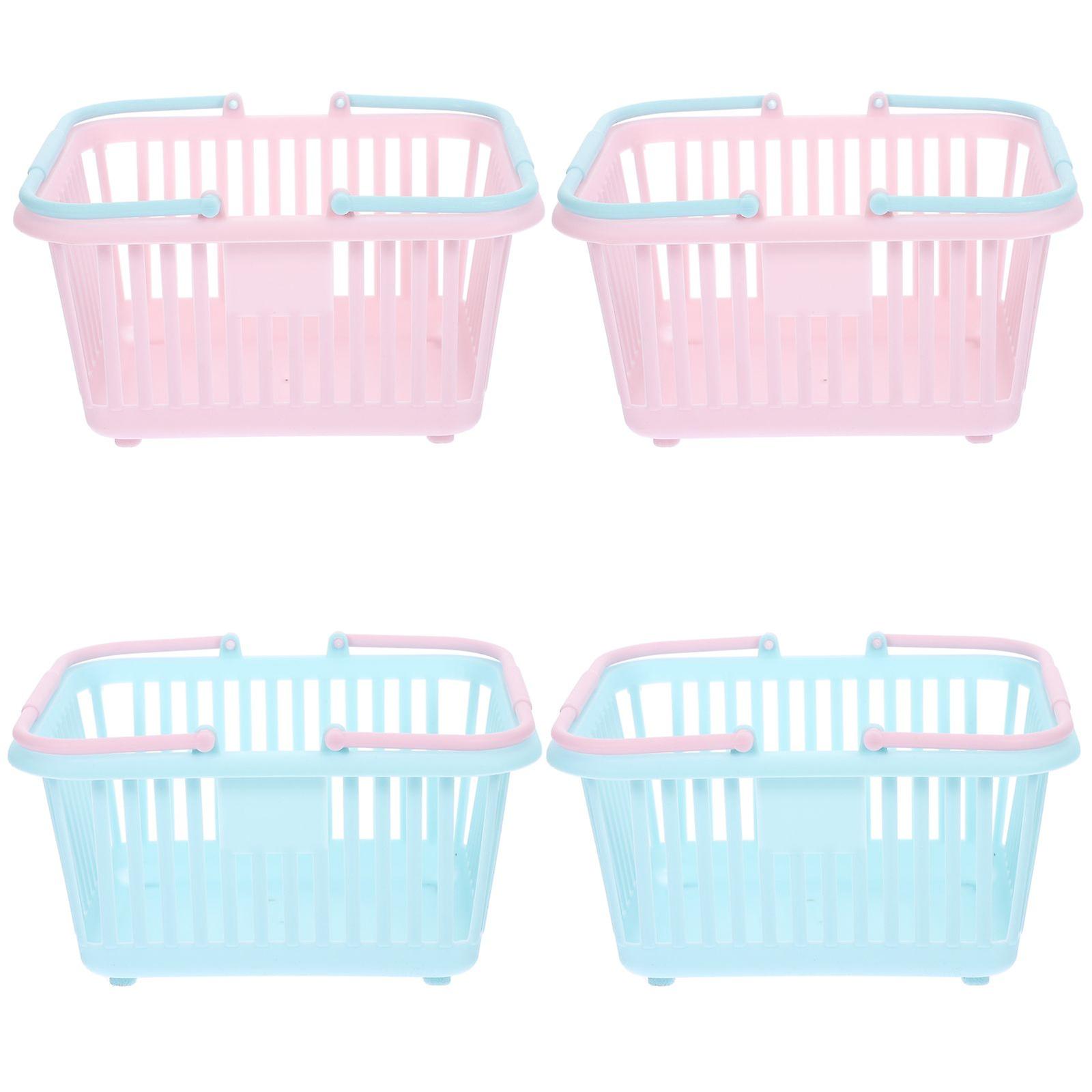 4Pcs Small Plastic Baskets with Handles for Bathroom Kitchen Playroom Shopping