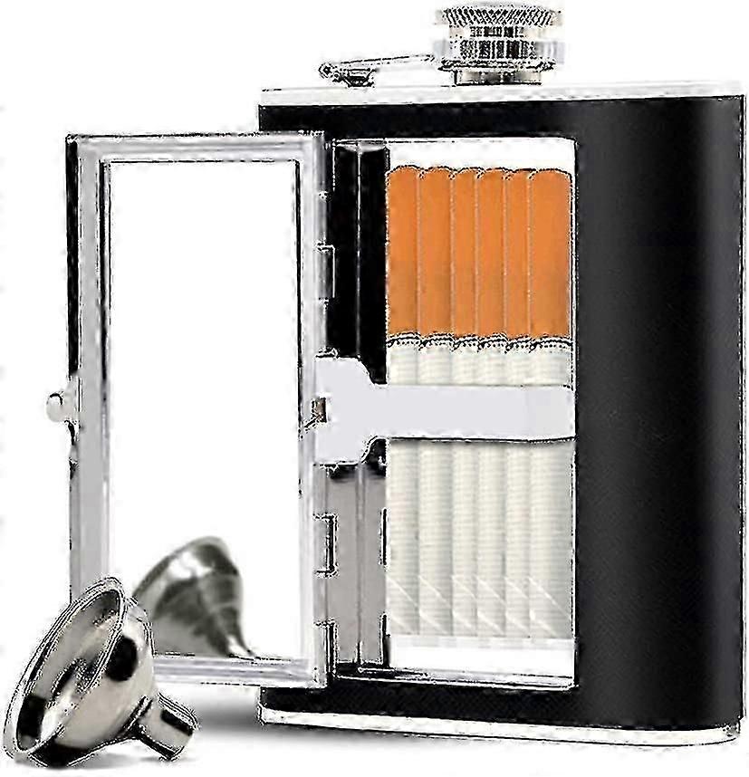 Stainless Steel Hip Flask, Leak-proof Hidden Flask With Cigarette Case Tw