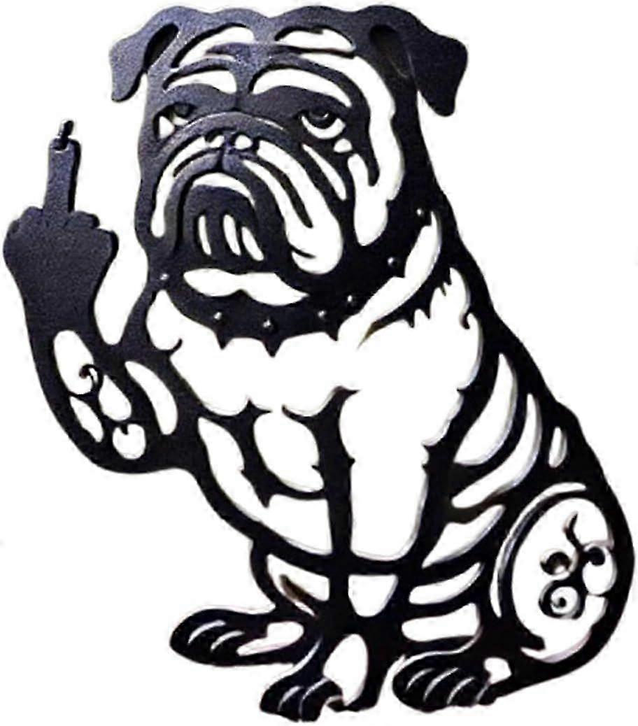 Funny Bulldog Metal Garden Decor, French Middle Finger Bulldog Metal Decorative Garden Stakes, Outdoor Black Puppy Silhouette Ornament, for Yard Garde