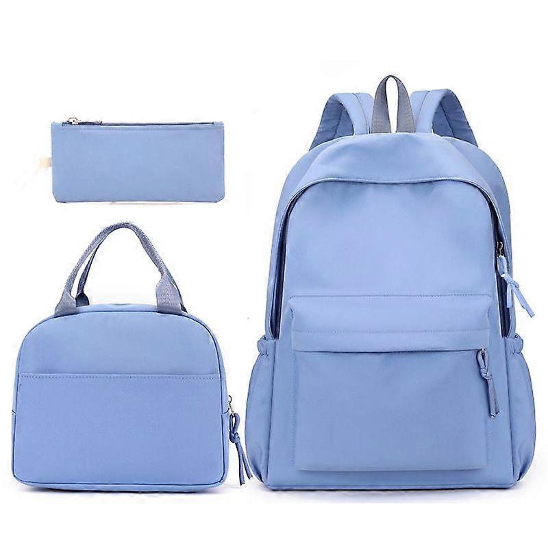 Leisure Three-piece Campus Backpack Lunch Bag Pencil Case Backpack Student Schoolbag Blue