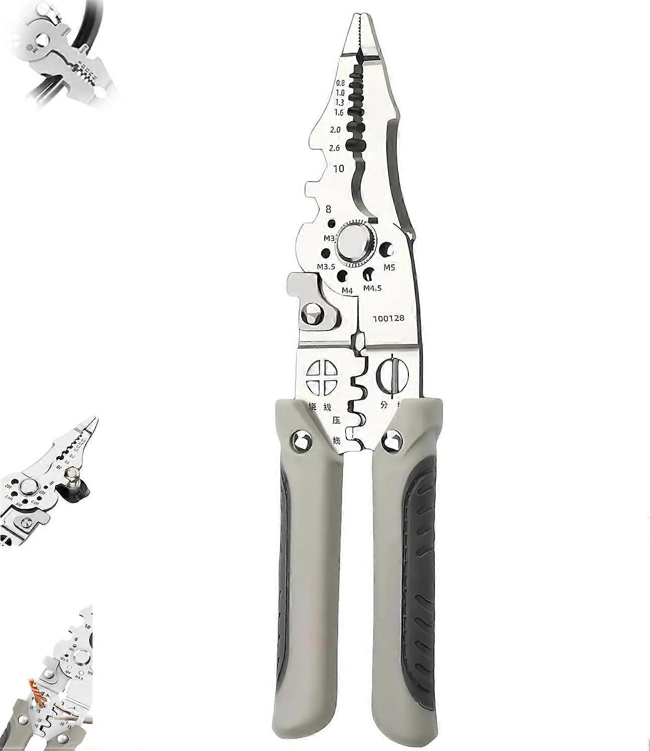 Hand Wire Stripper, 2025 Upgrade Multifunctional Crimper and Cable Cutter Pliers, 8.26in White Wire Stripping Tool