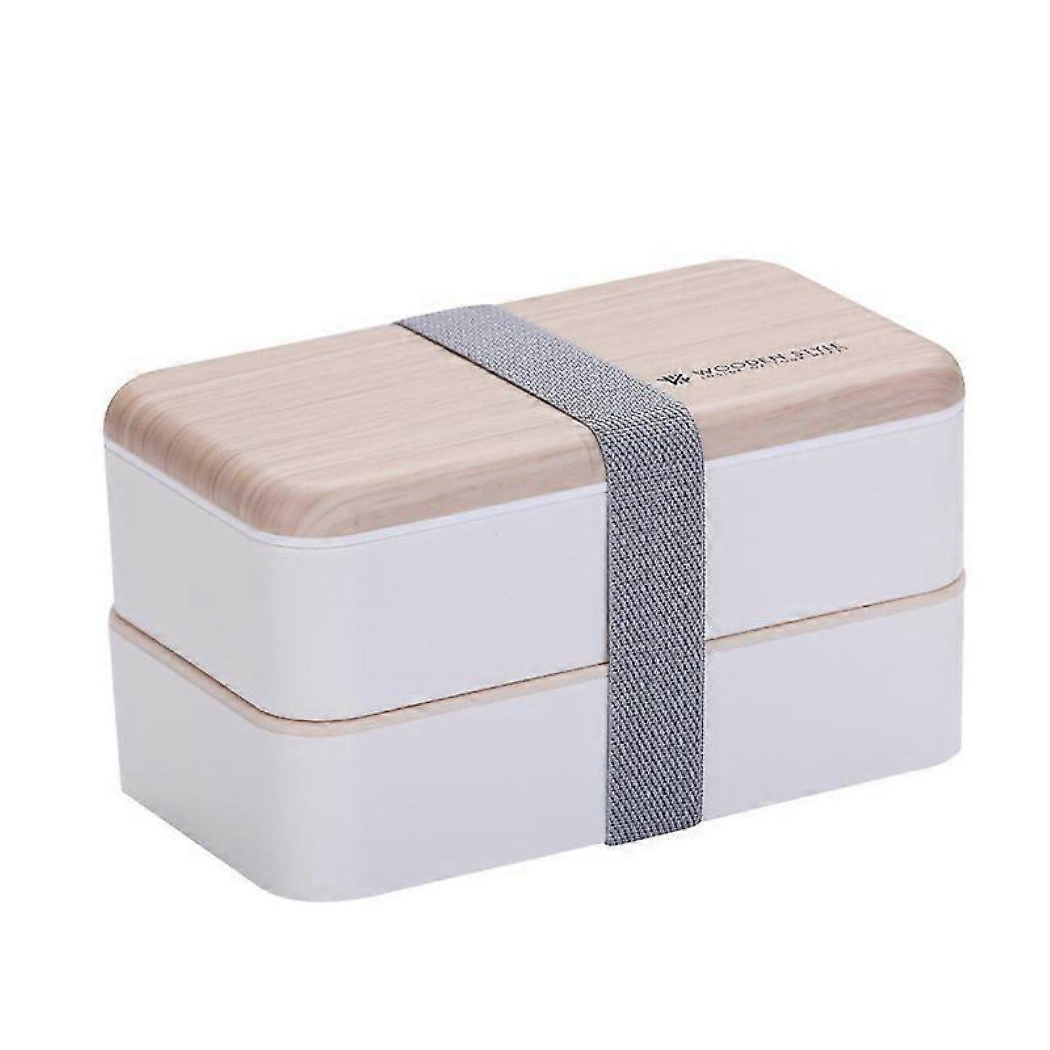 Stackable Bento Lunch Box Container - Modern Bento-Style Design Includes 2 Stackable Containers, Built-in Plastic Utensil Set, and Nylon Sealing Stra 