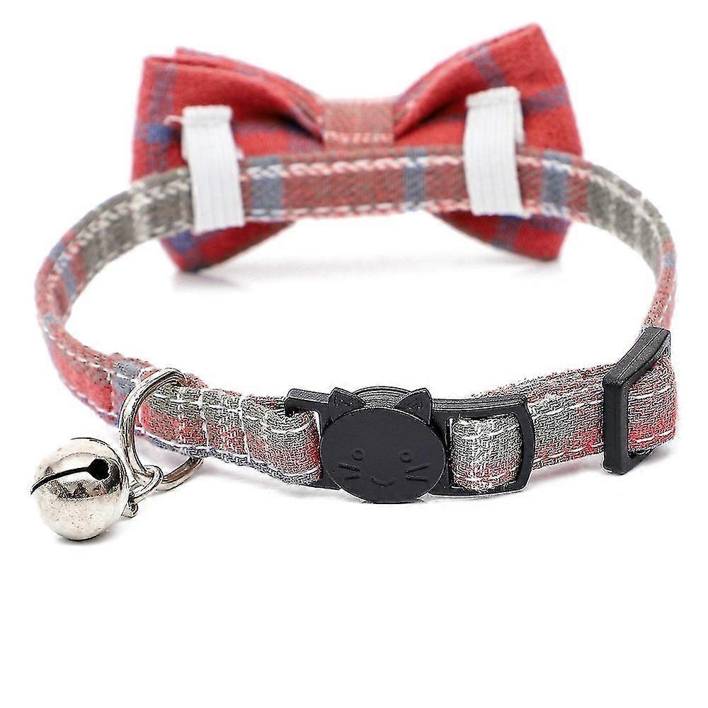 Plaid Cat Collars  Cat Collar With Bell  Adjustable Cat Bow Tie Collars（RED）
