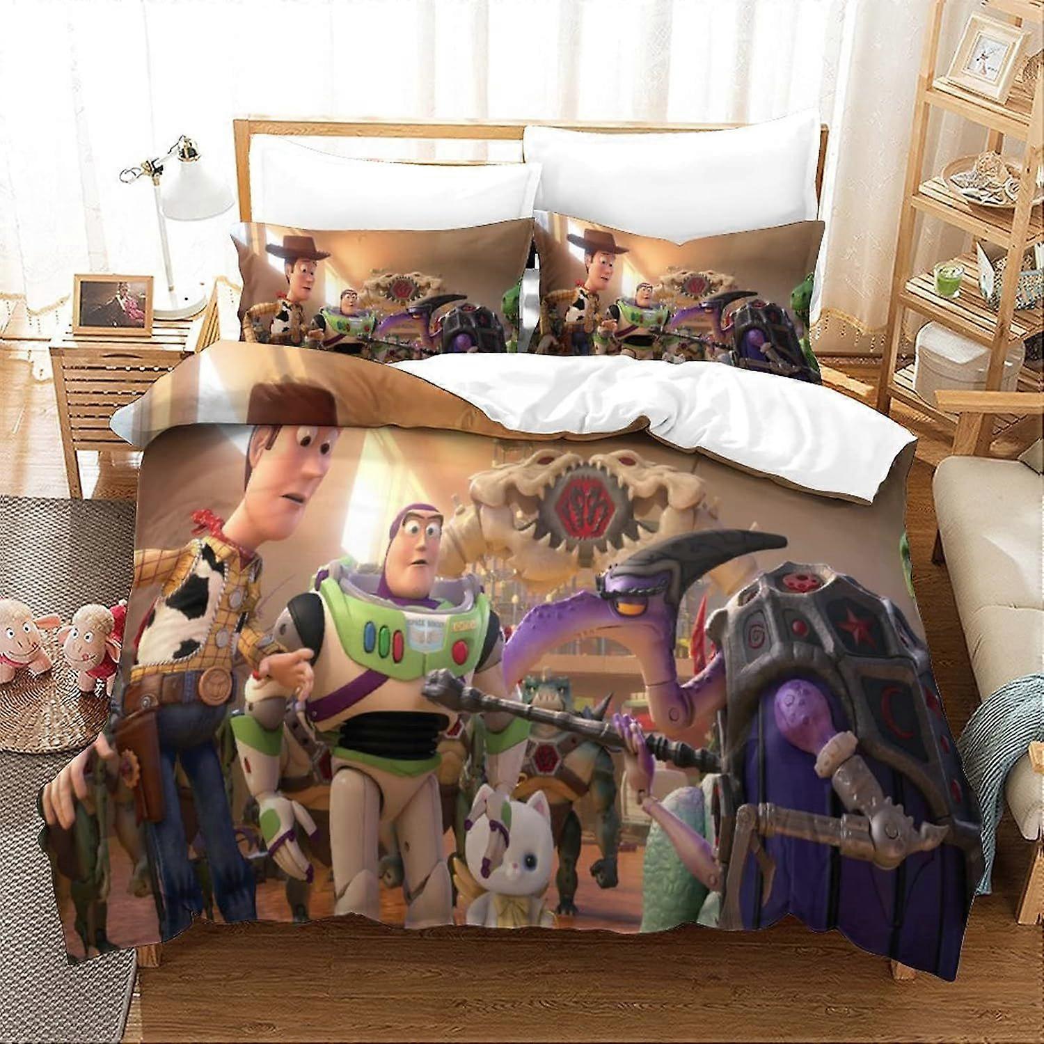 Ensembles de literie Literie taille unique Toy Story Housse de couette imprimée Housse de couette en microfibre hypoallergénique douce avec taie d’oreiller avec fermeture Zipeer pour en K