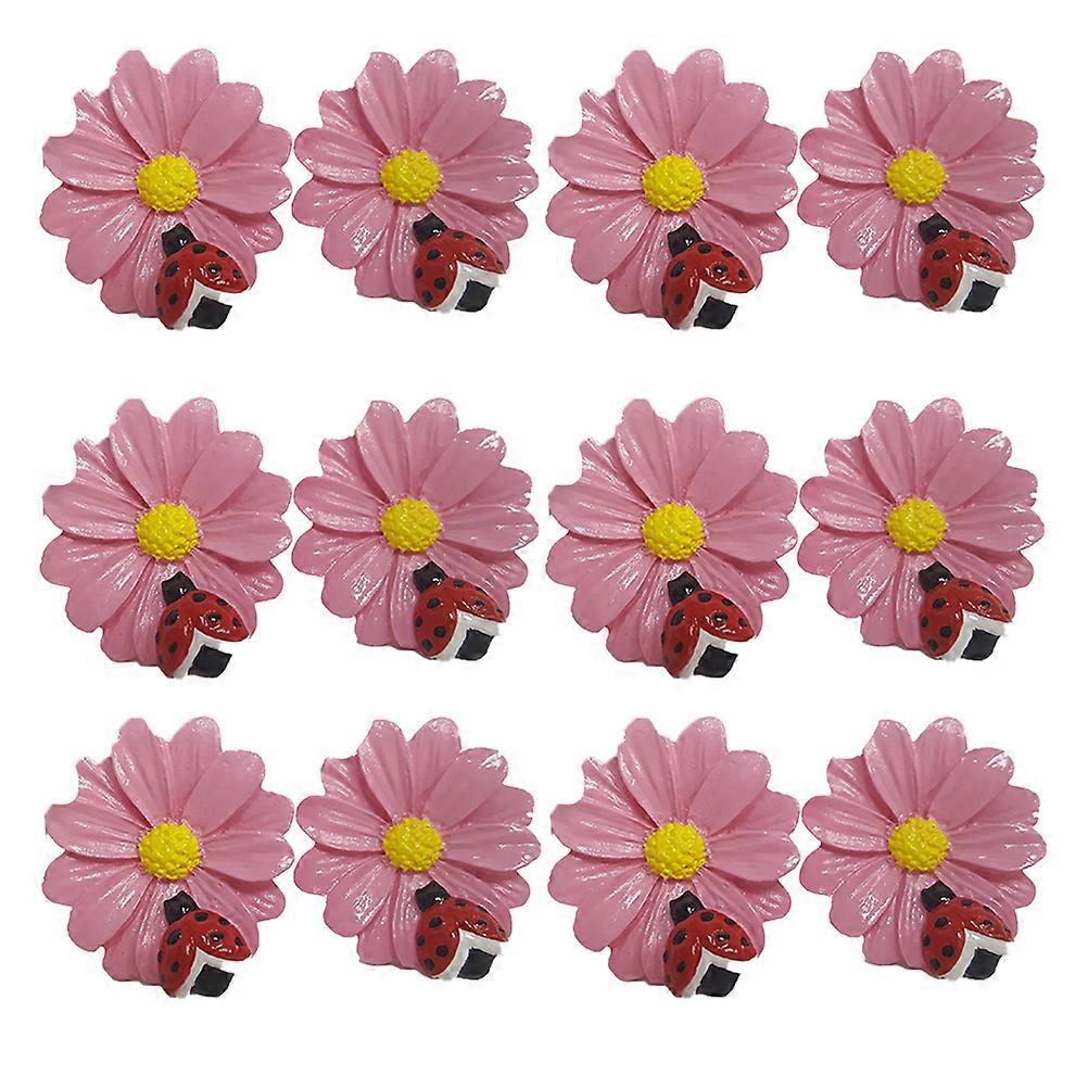 12Pcs Resin Bath Curtain Hooks Ladybird Flower Design for Home Use Pink