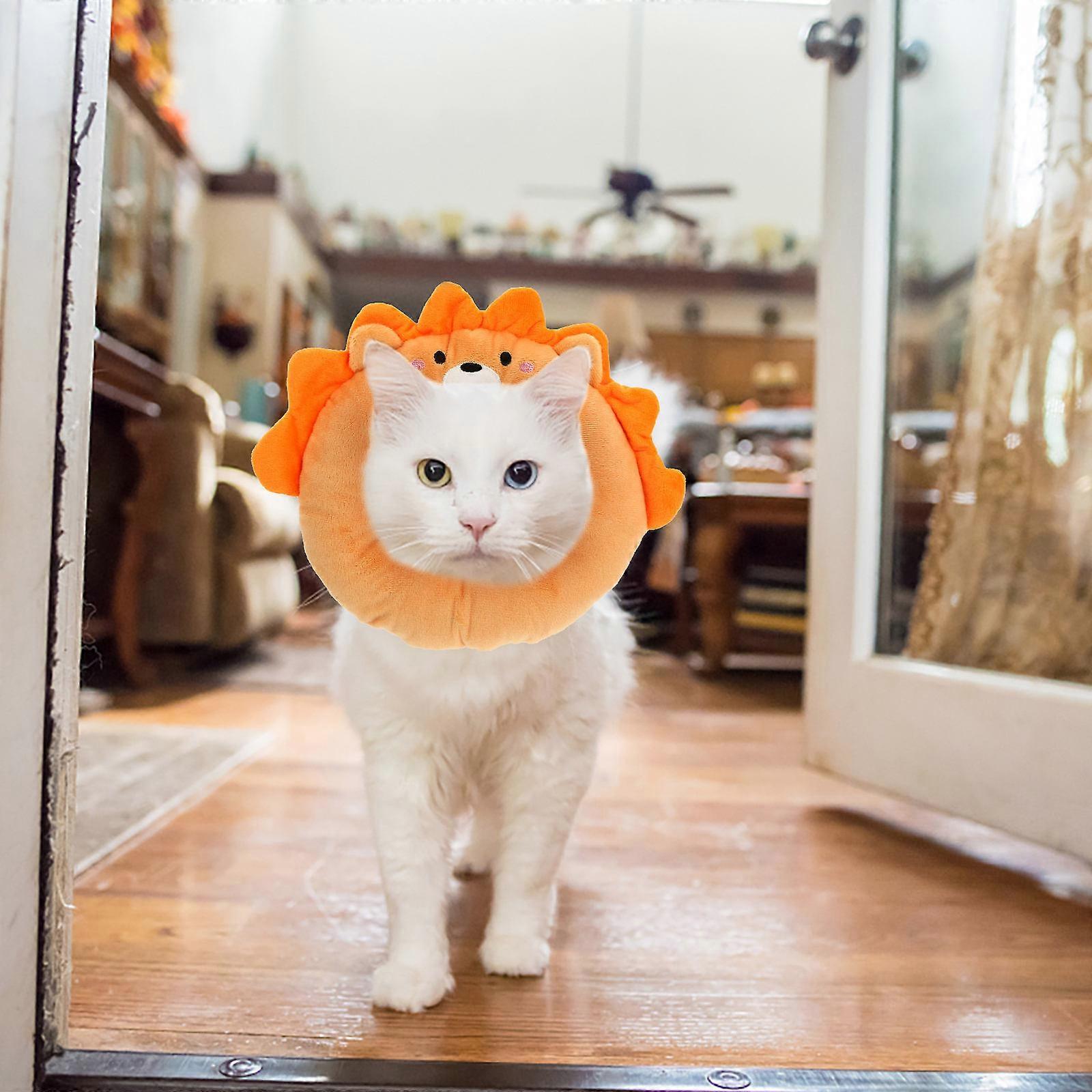Cat Neck Protector Animal Shape Collar for Post-Surgery Care Orange Anti-Scratch 1Pcs