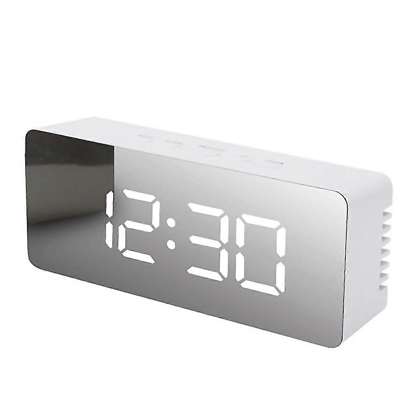 For Led Mirror Digital Clock Bedroom Travel Electronic Table Clock White