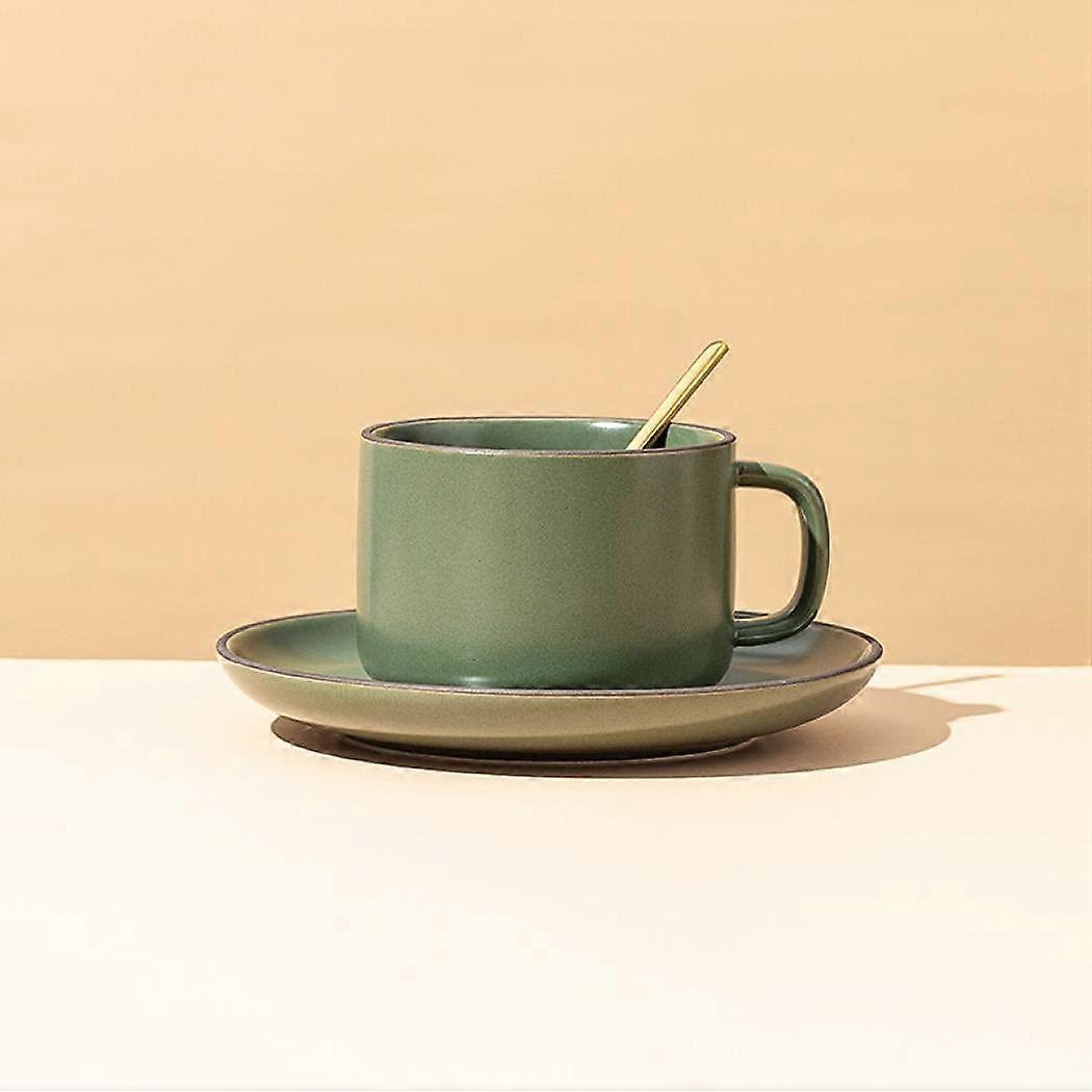 Cappuccino Cup And Saucer Set Porcelain 3 Piece Dark Green Includes Spoons Modern Style Tea And Coffee Tableware