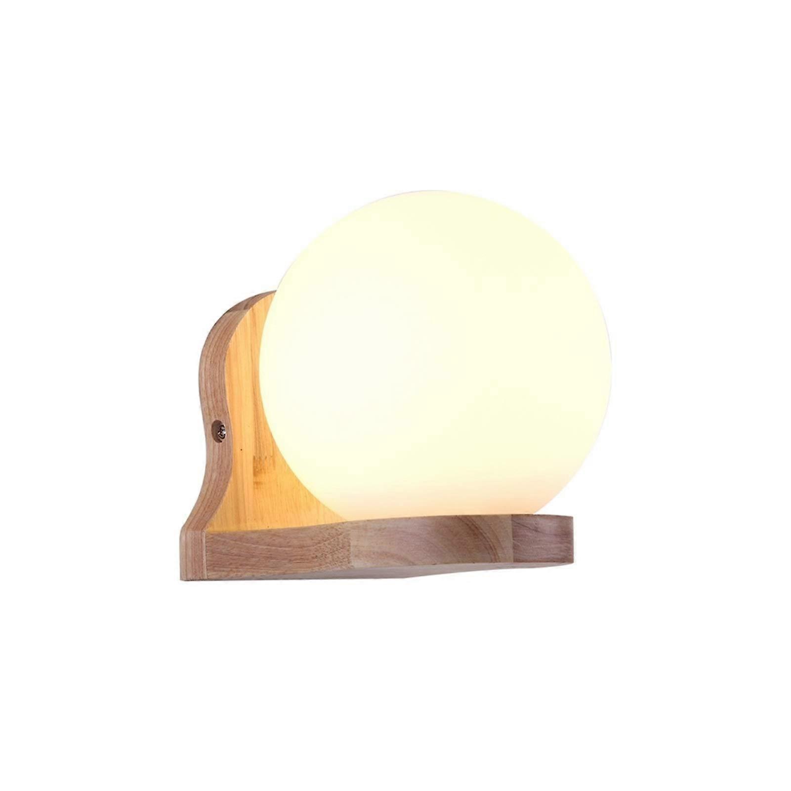 Solid Wood Wall Lamp with Glass Lampshade for Living Room Kitchen Bathroom Corridor Bedside E27 Socket Reading Light