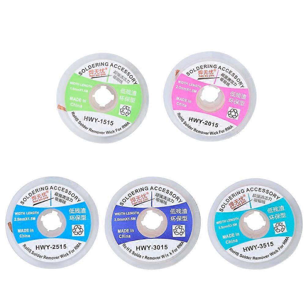 5 Pack Solder Wicks, Desoldering Wire, Braid, Solder Remover, Suction Cup, 1.5m