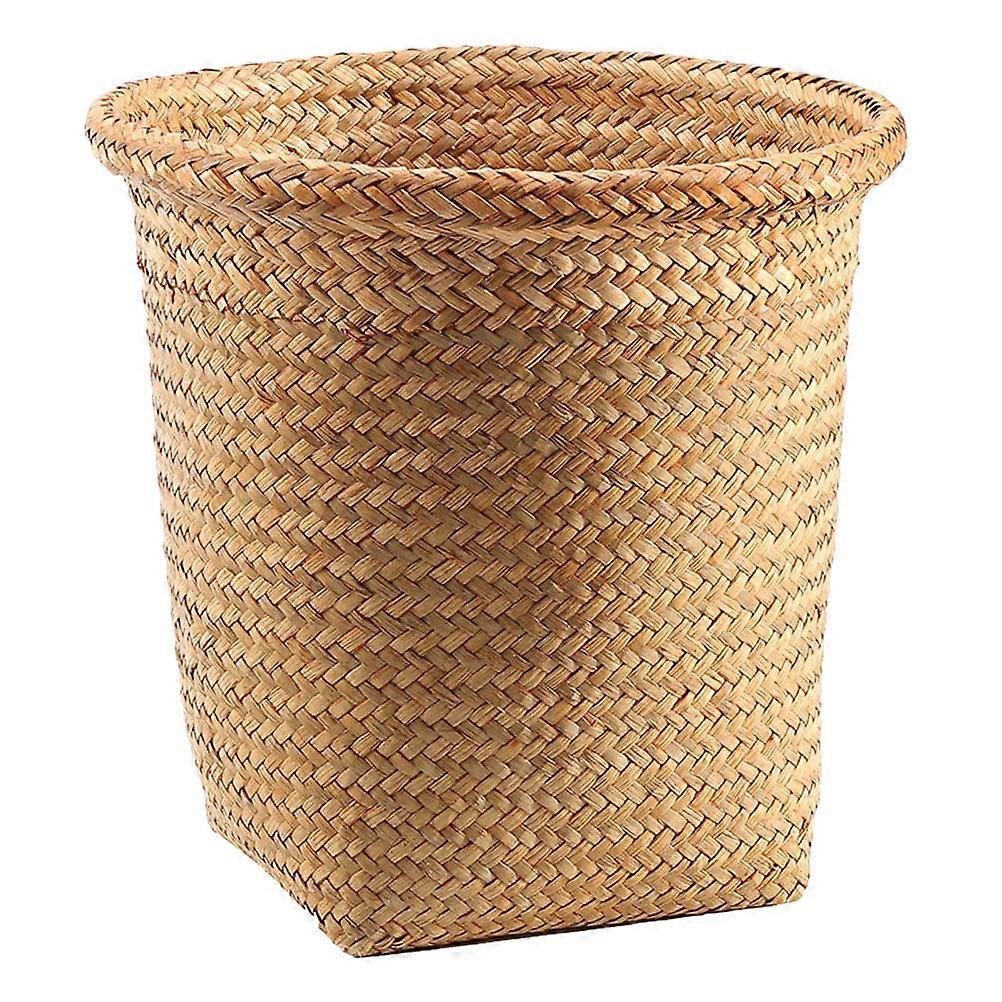 Natural Round Straw Basket Creative Storage Organizer Laundry Storage Bucket (Small Size)