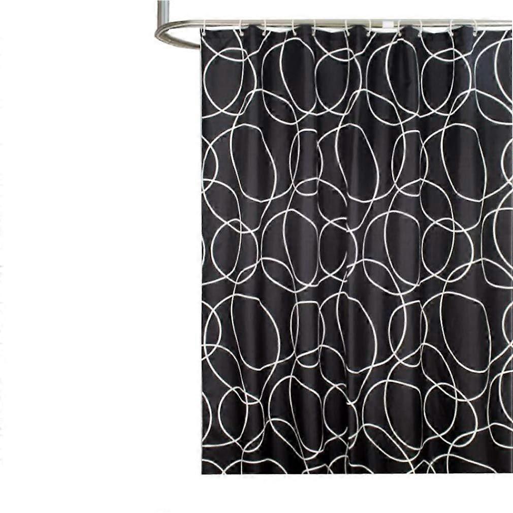 Shower Curtain Liner Waterproof Mildew Resistant Fabric Polyester 39x78 Inch Black Circle Machine Washable With Hooks