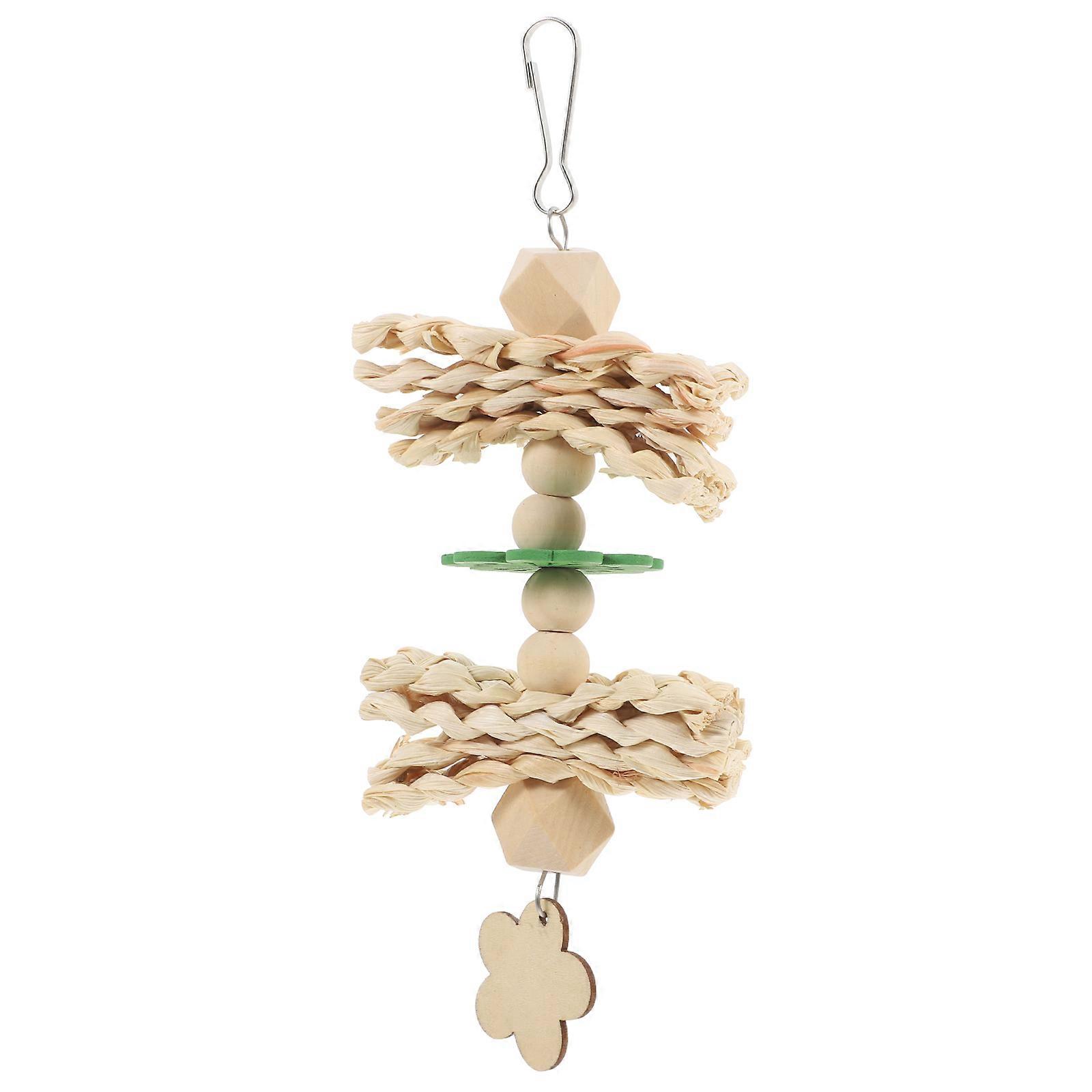 Hanging Bird Toy 2Pcs Parrot Chewing Entertainment Plaything For Birds Cage Exercise Wooden Design