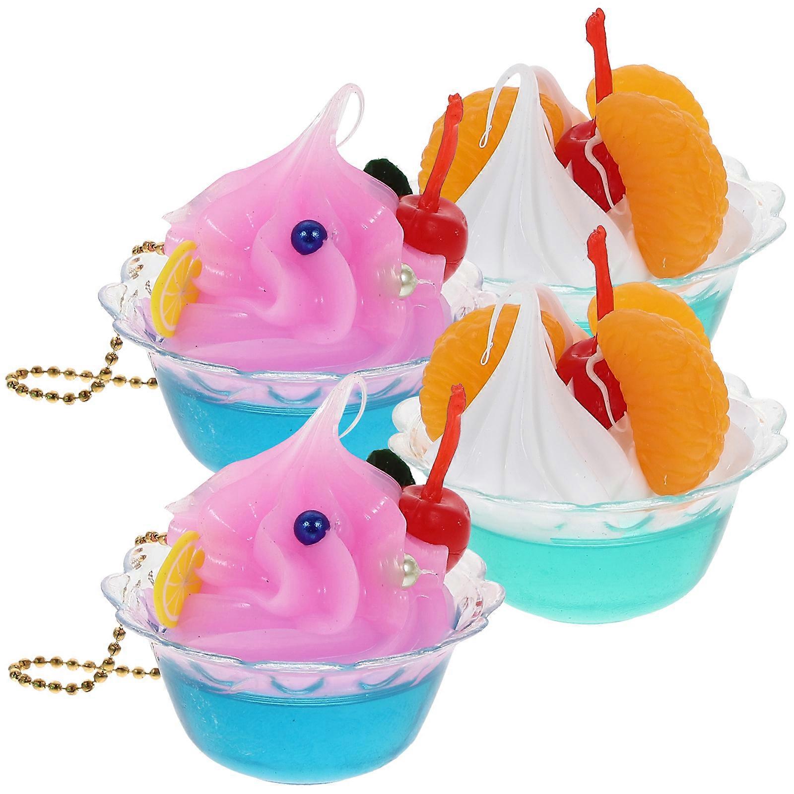 Ice Cream Keychain Kawaii Pendant for Decor 4Pcs Assorted Color Plastic